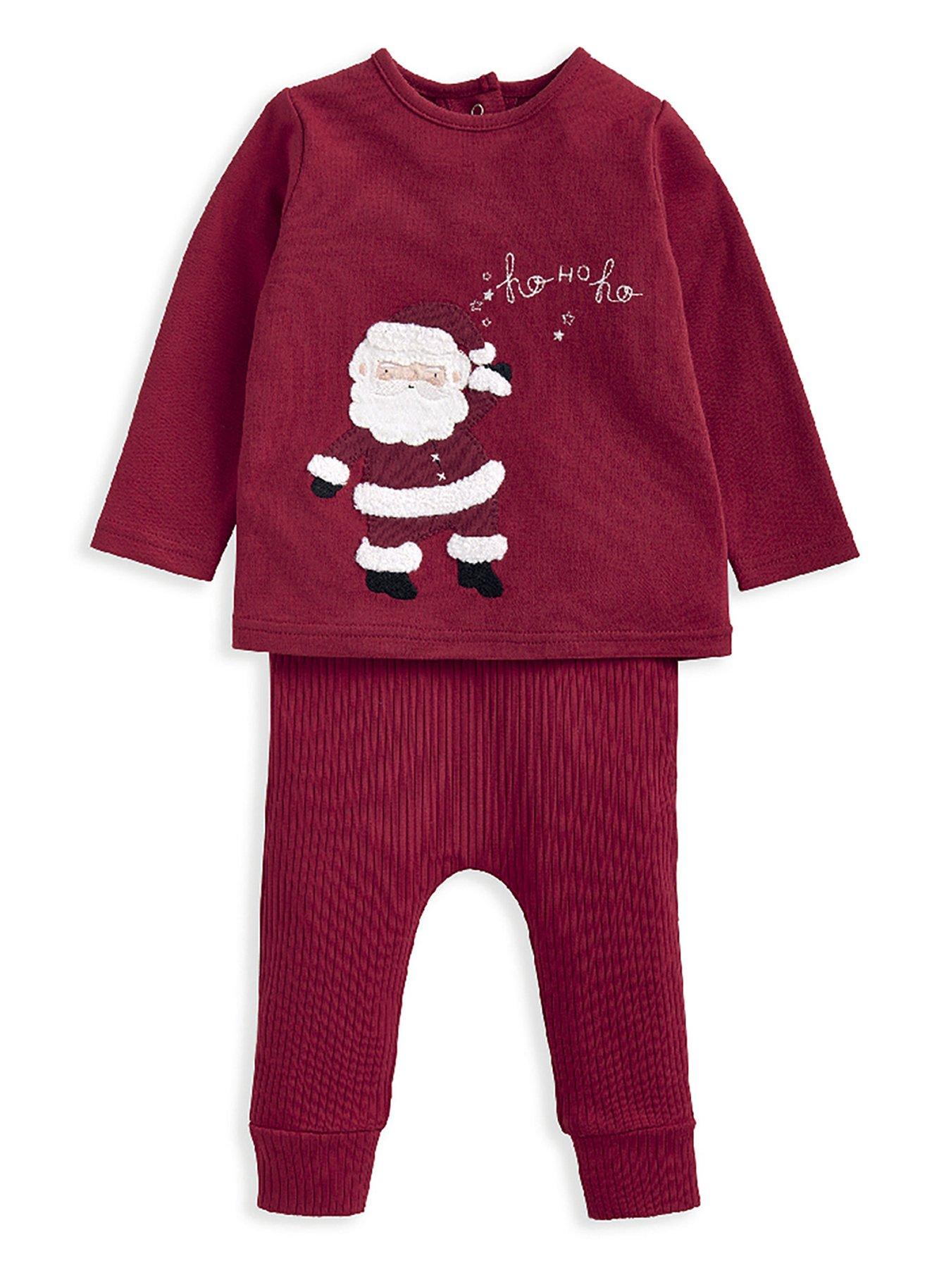 Image 1 of 4 of Mamas & Papas Baby Unisex Santa Christmas Jersey Pyjamas - Red