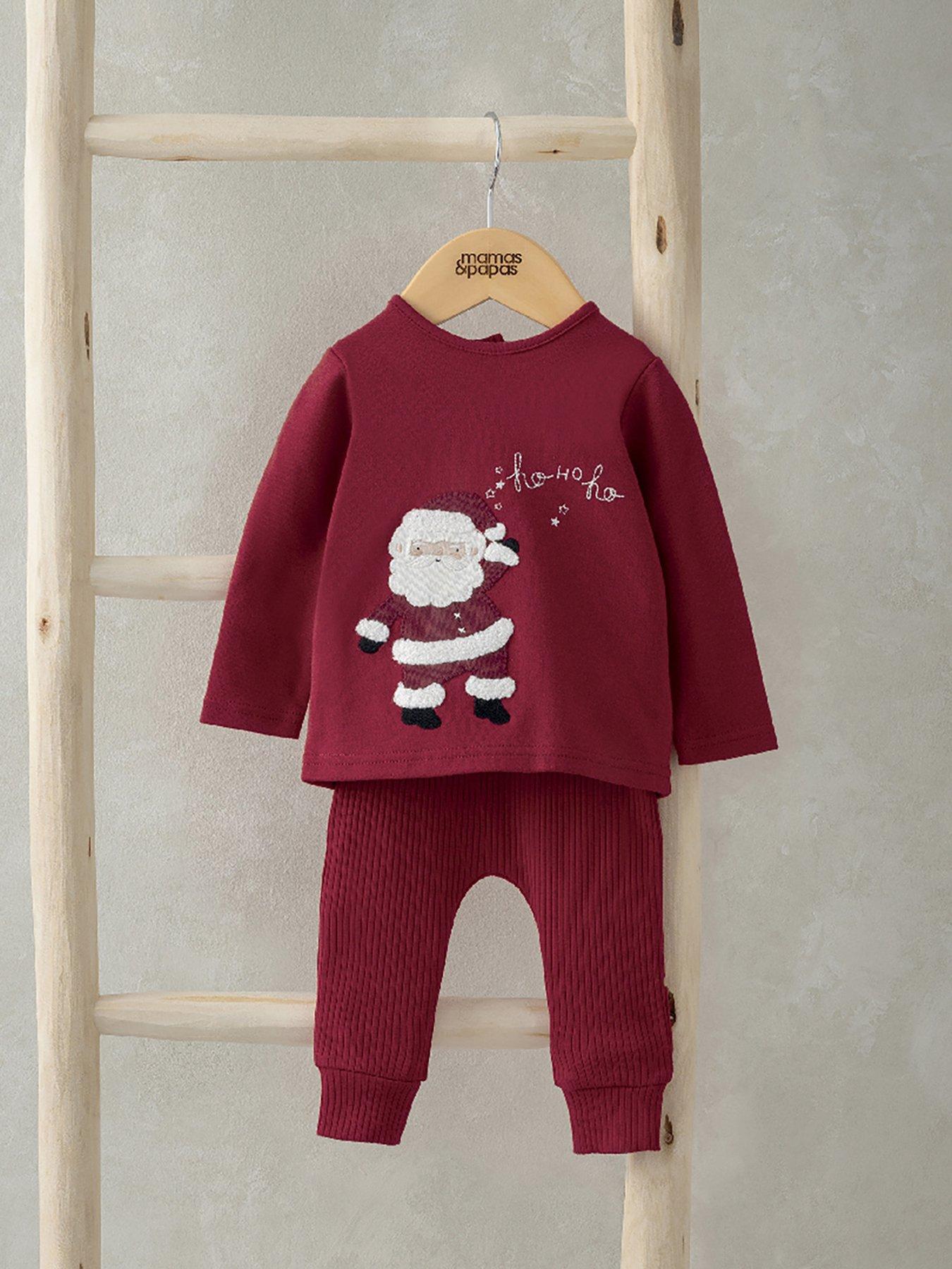 Image 2 of 4 of Mamas & Papas Baby Unisex Santa Christmas Jersey Pyjamas - Red