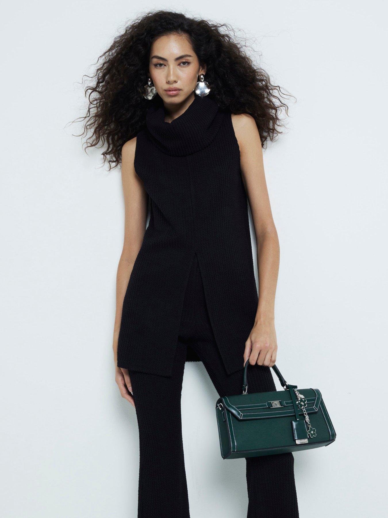 undefined Sleeveless Jumbo Roll Neck Top - Black