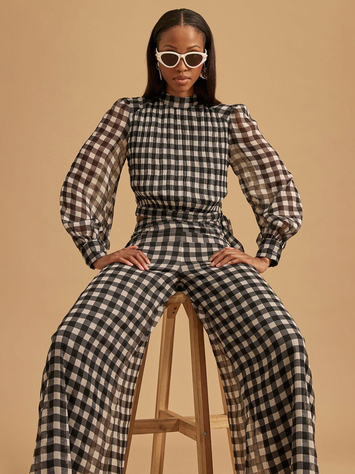 undefined Gingham Crop Top - Black