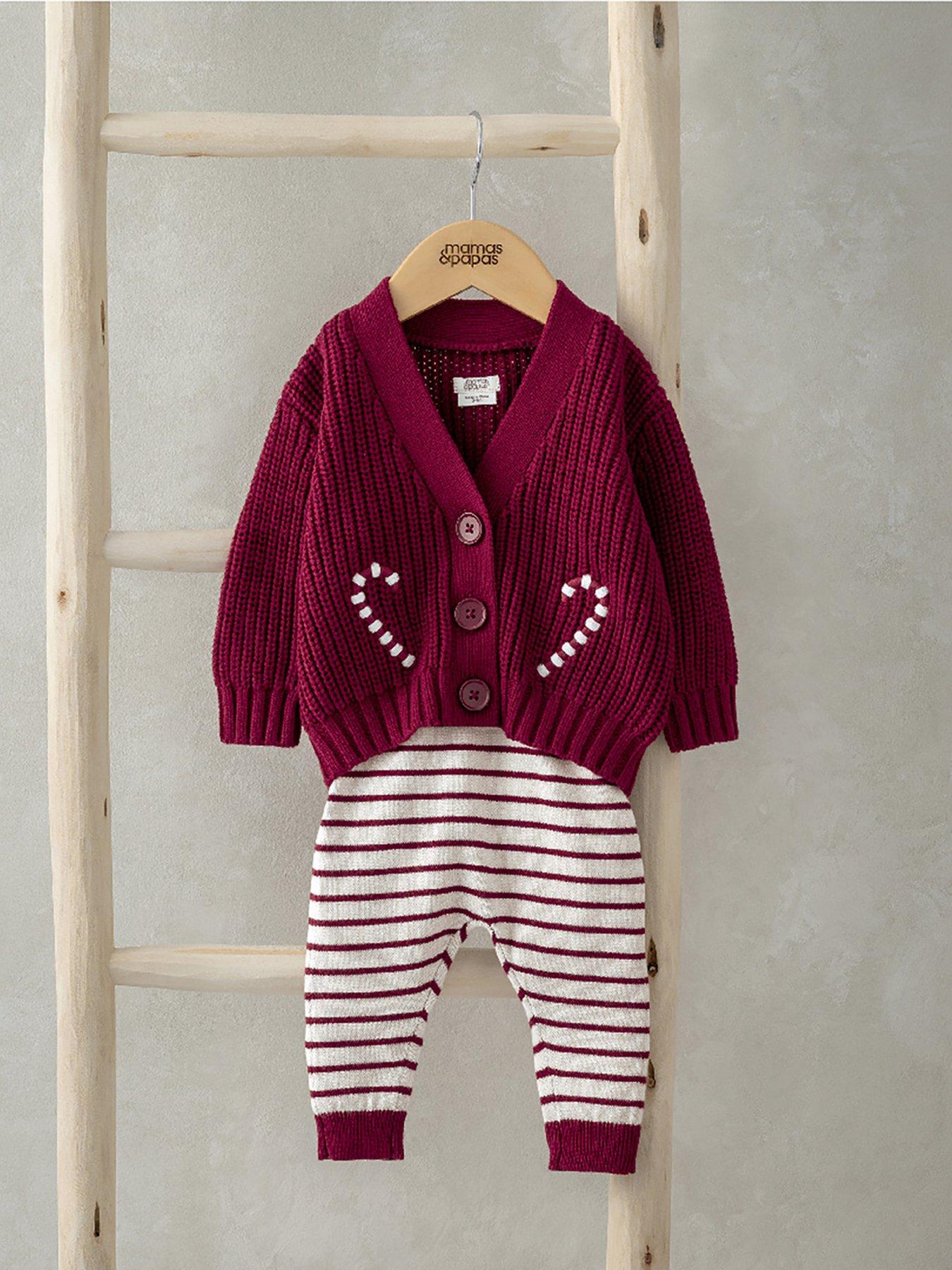  image of mamas-papas-baby-unisex-2-piece-ho-ho-ho-christmas-cardigan-amp-leggings-set-red