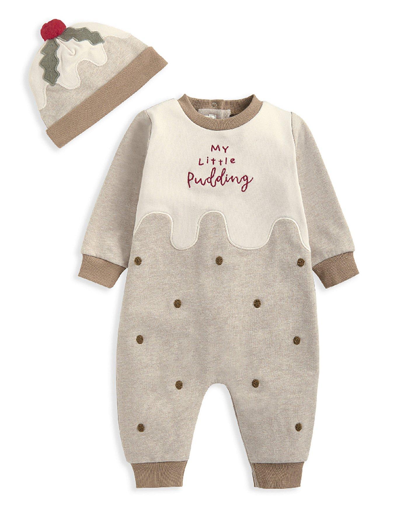 image of mamas-papas-baby-unisex-2-piece-little-pudding-christmas-romper-amp-hat-set-multi