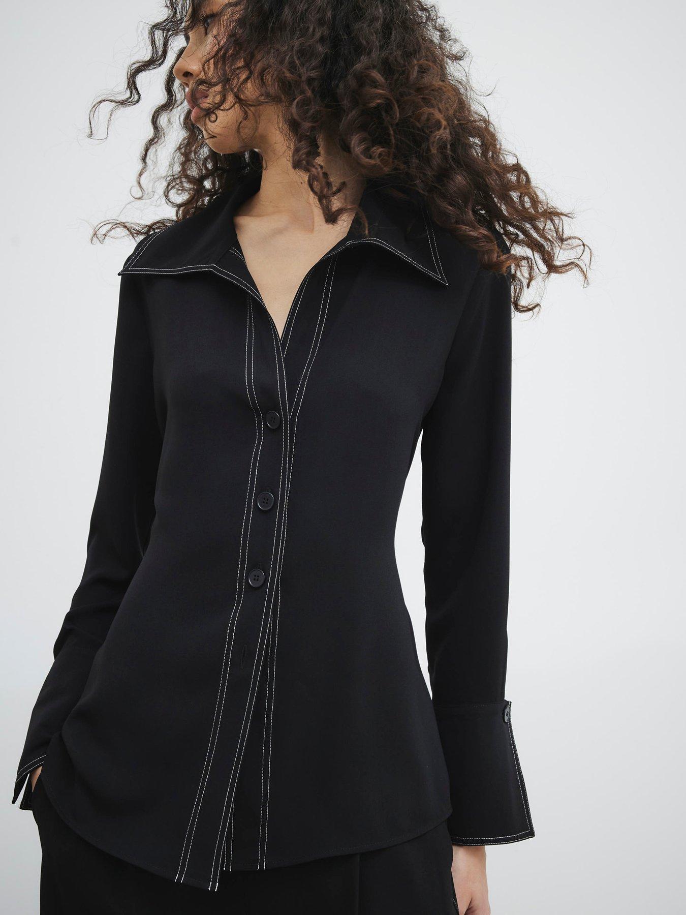 undefined Contrast Stitching Shirt - Black