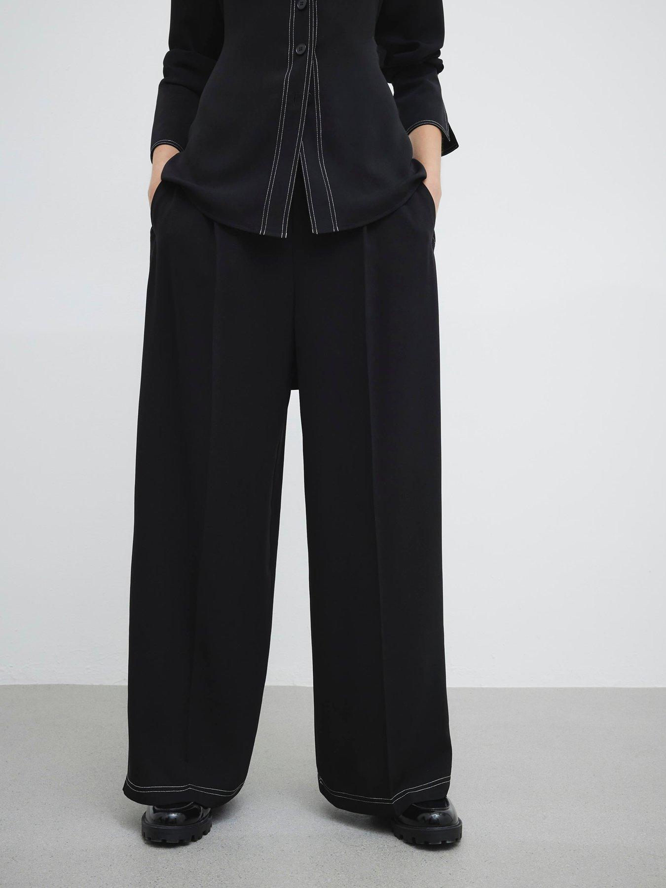 undefined Contrast Stitch Tailored Trousers - Black