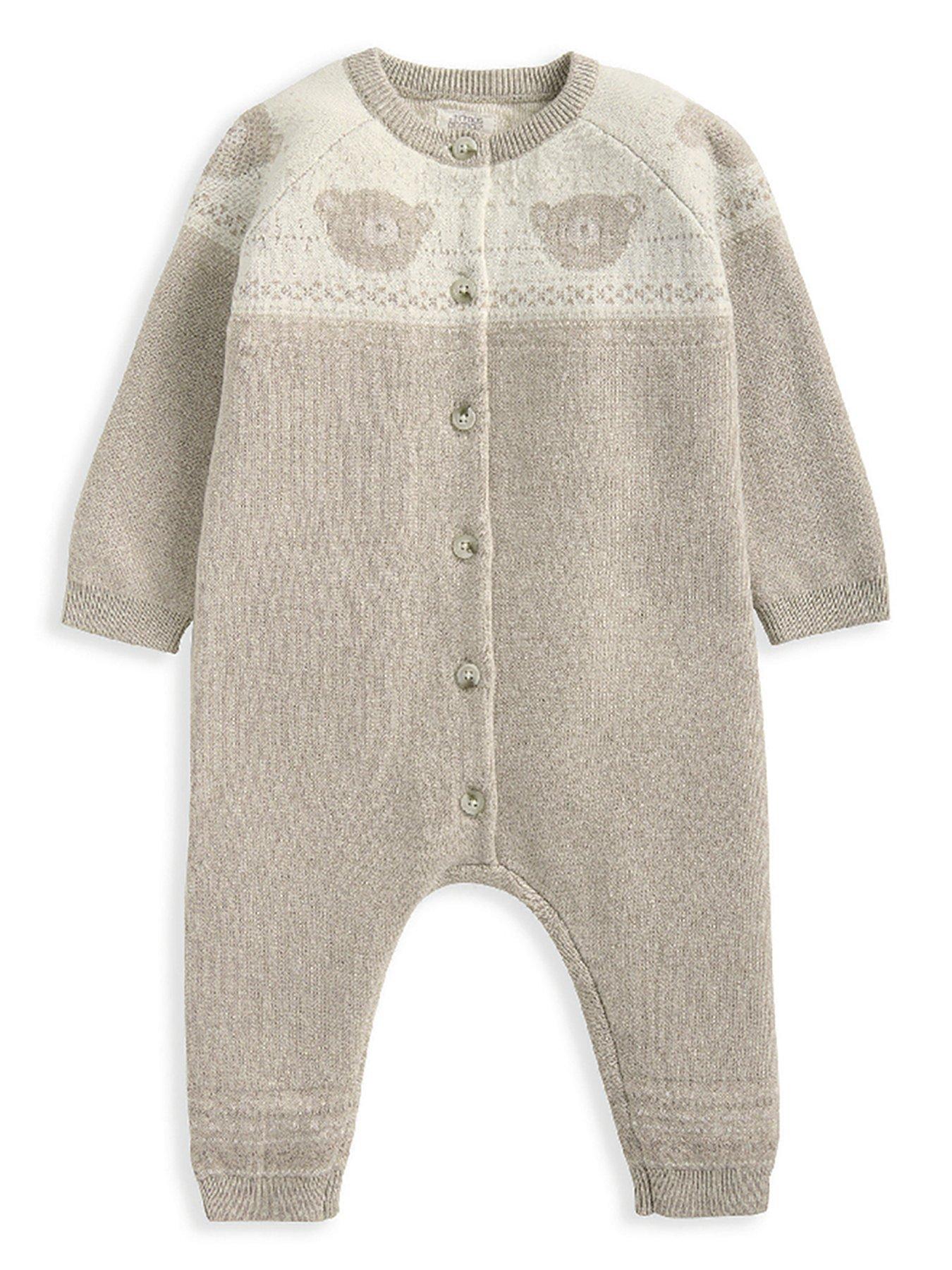 undefined Baby Unisex Teddy Bear Fairisle Knitted Romper - Cream