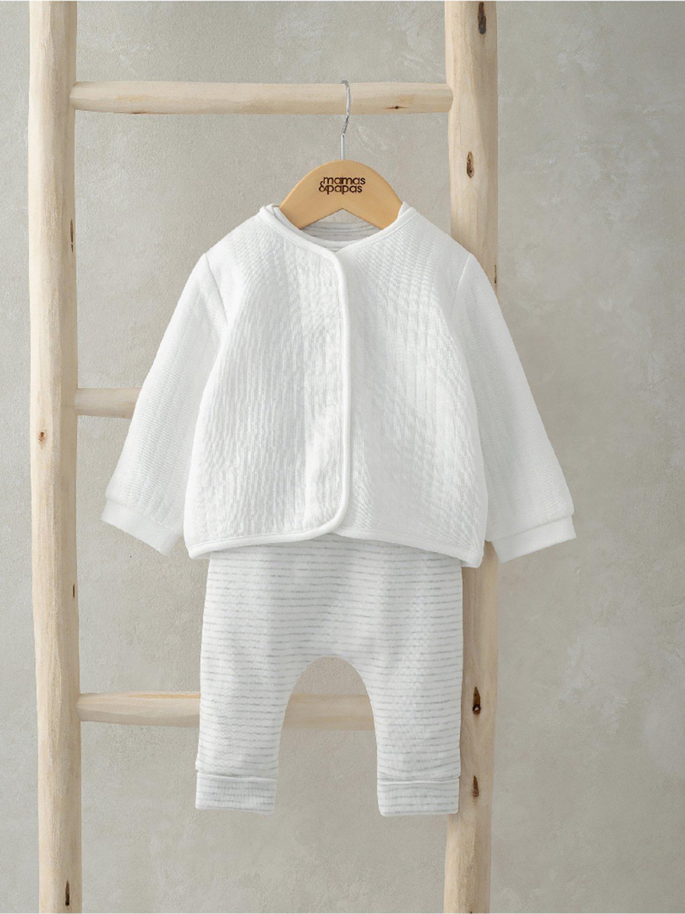  image of mamas-papas-baby-unisex-3pc-quilted-jacket-bodysuit-leggings-set-white