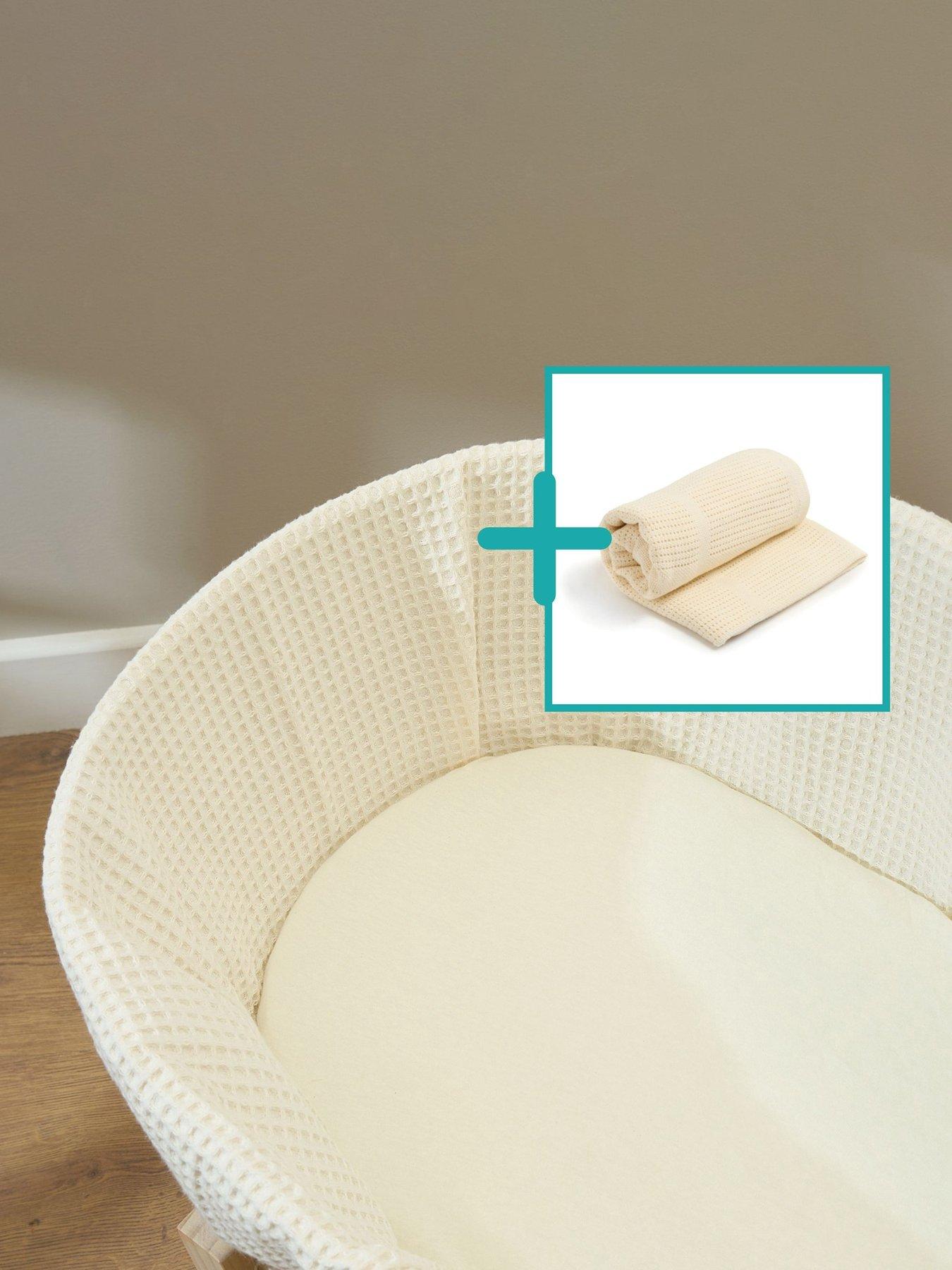 undefined Moses Basket Sheets  &  Pram Cellular Blanket - Cream