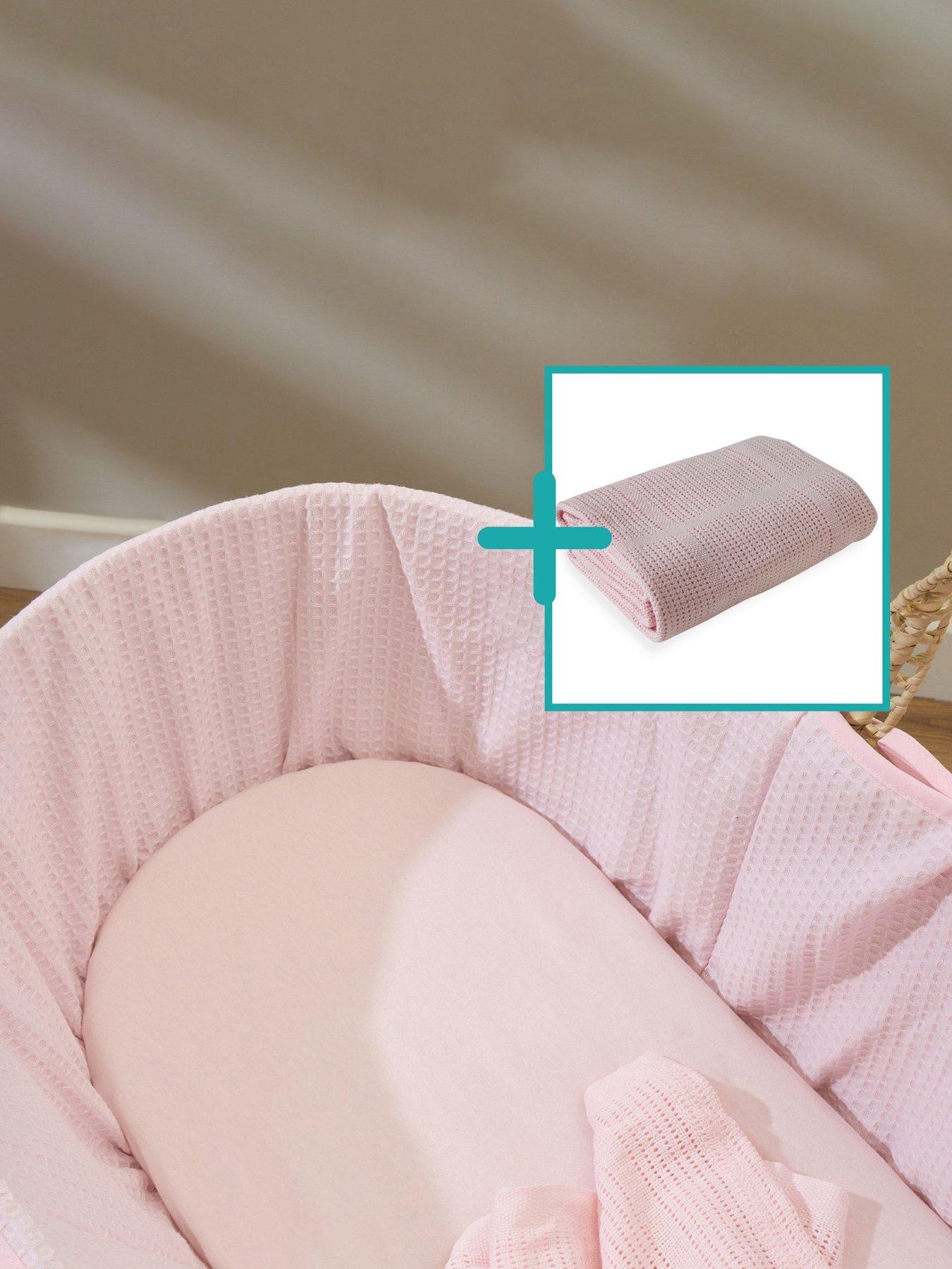 undefined Moses Basket Sheets  &  Pram Cellular Blanket - Pink