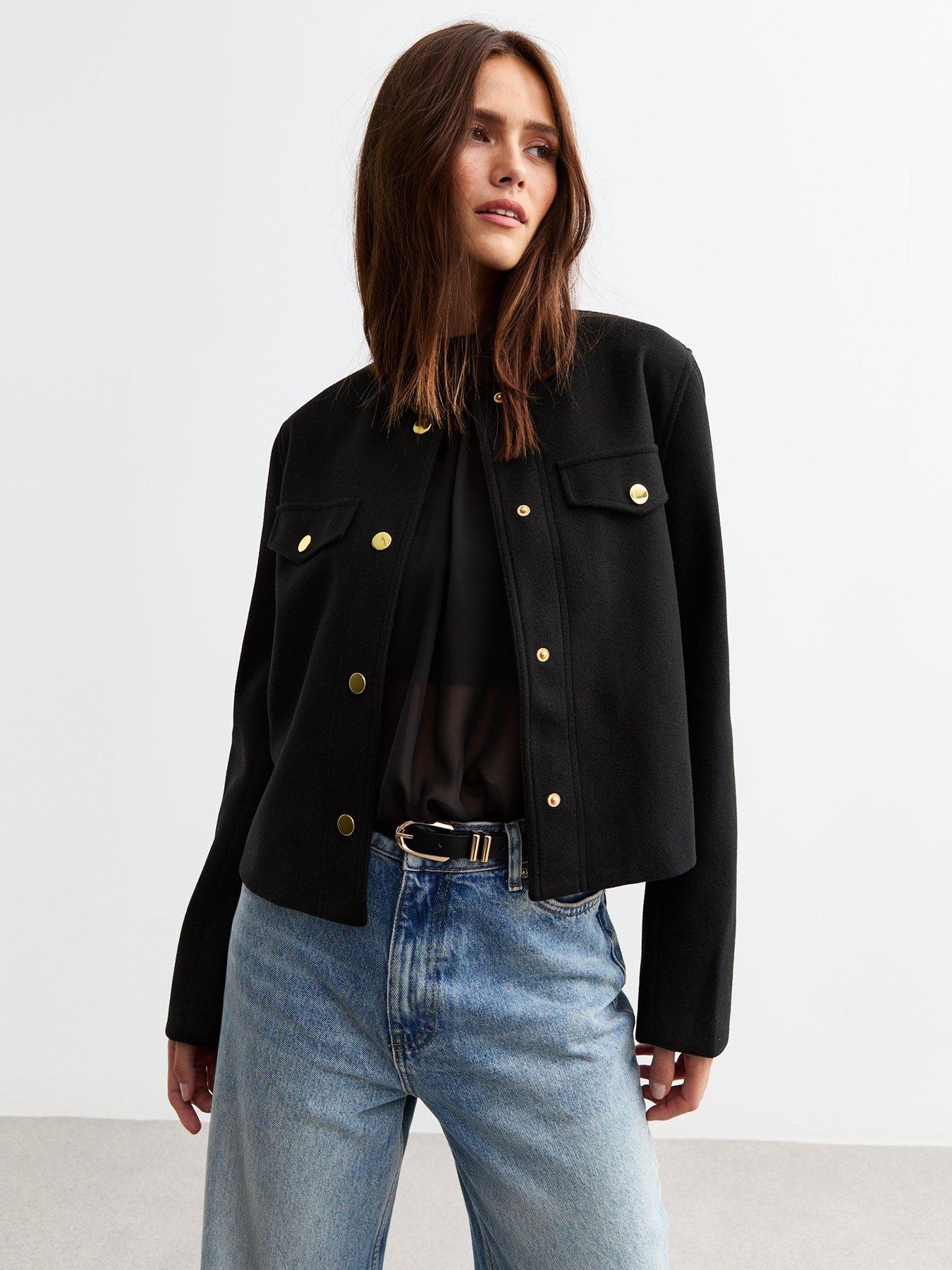 undefined Felted Collarless Jacket - Black