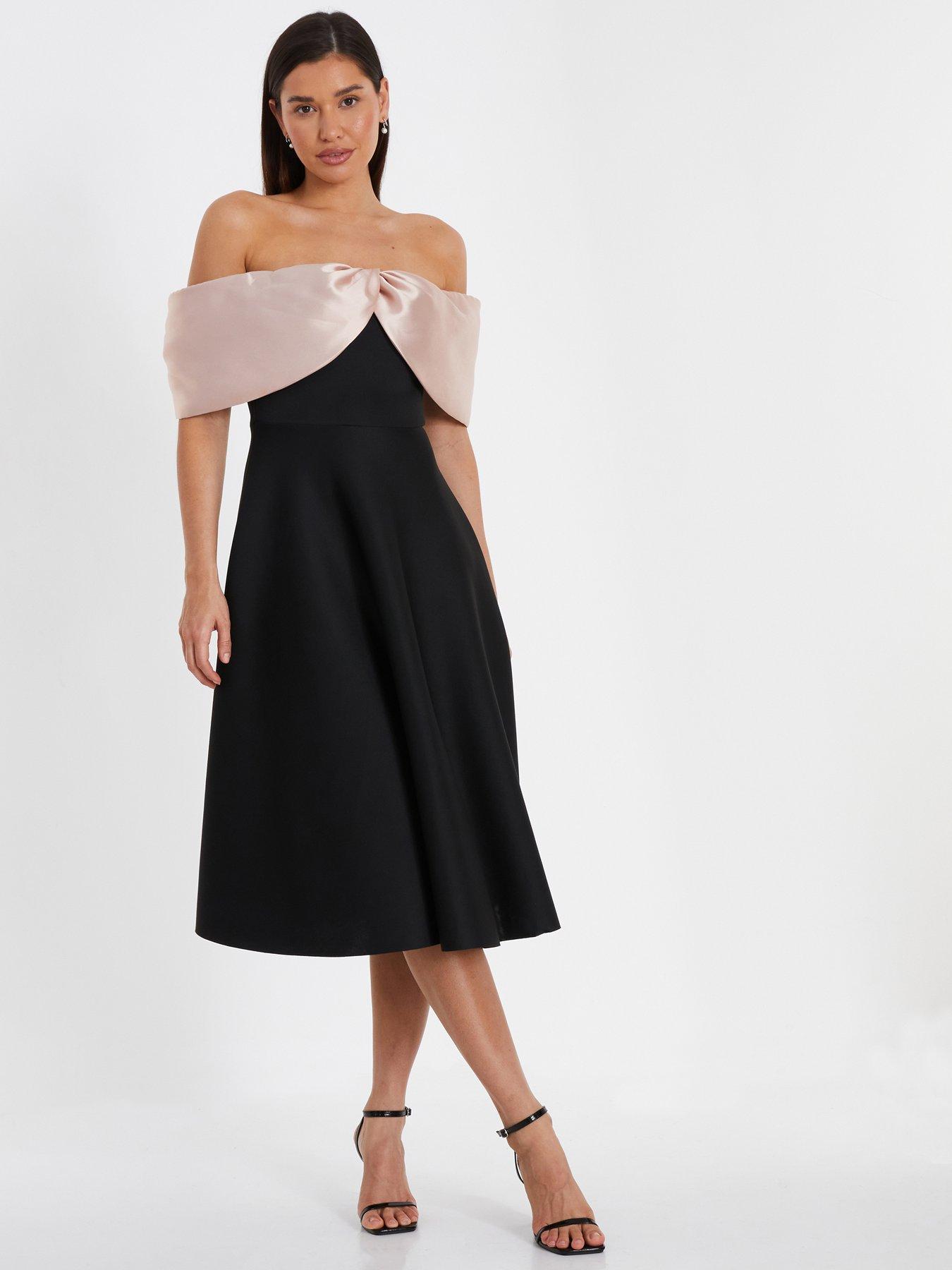 Quiz Bardot Midi Skater Dress Black littlewoods