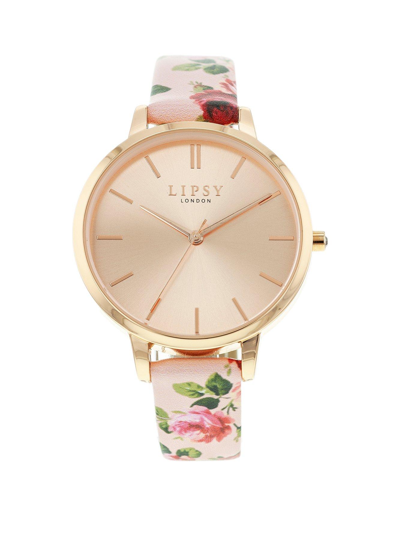 Image 2 of 6 of Lipsy Pink Floral Pattern Strap And Rose Gold Bracelet Watch&nbsp;Set