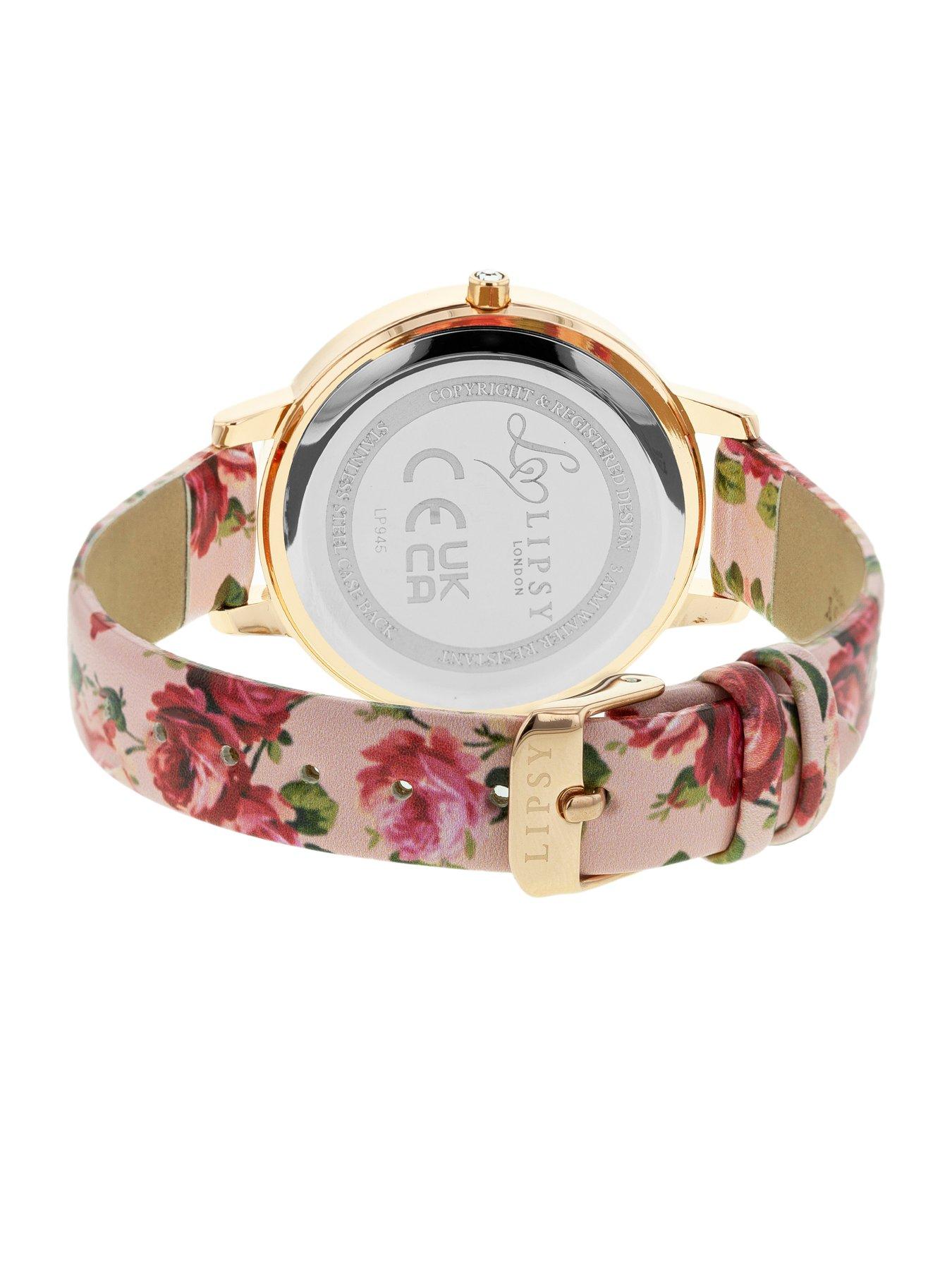 Image 4 of 6 of Lipsy Pink Floral Pattern Strap And Rose Gold Bracelet Watch&nbsp;Set