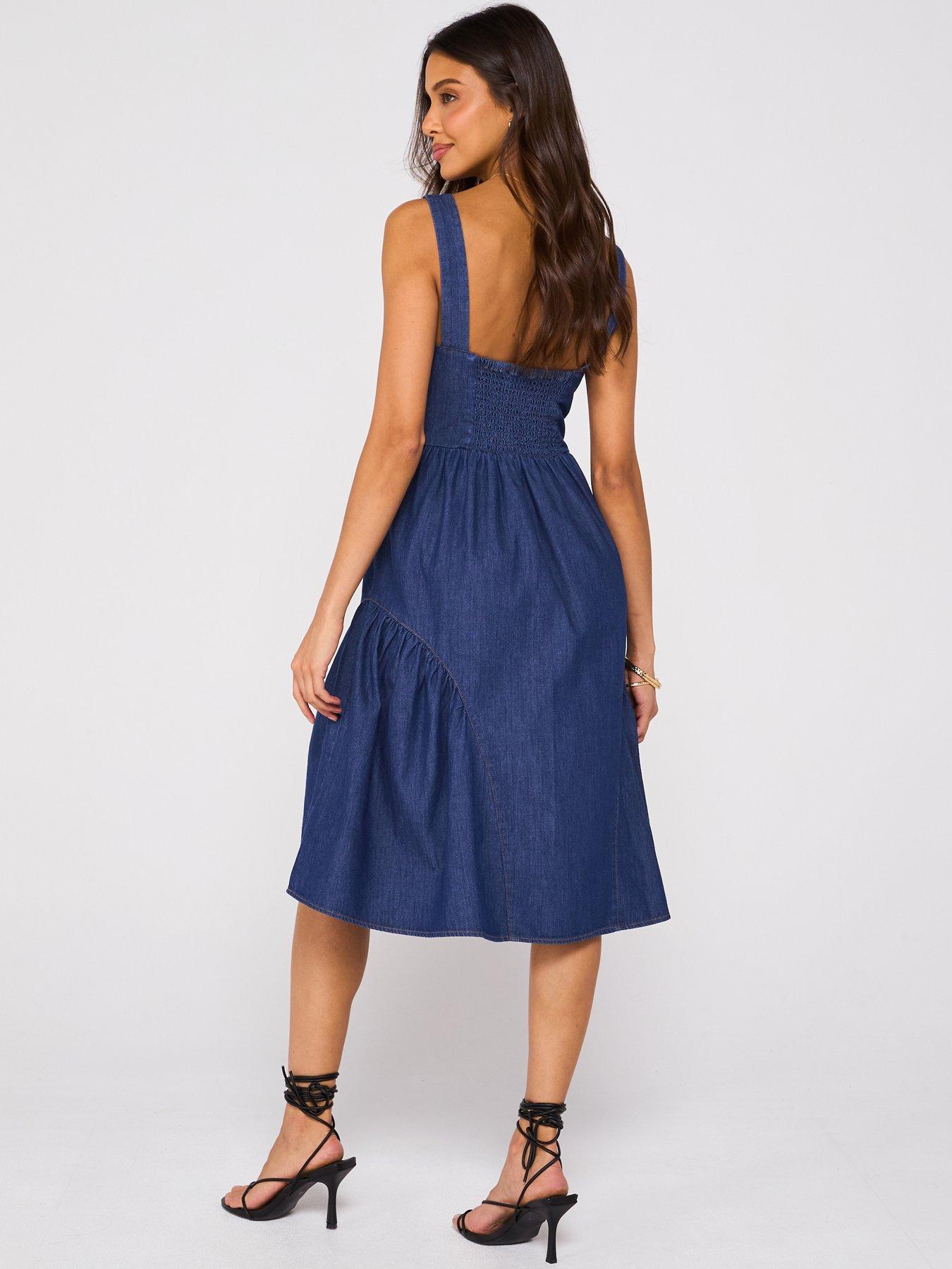  image of v-by-very-tiered-denim-dress-dark-wash