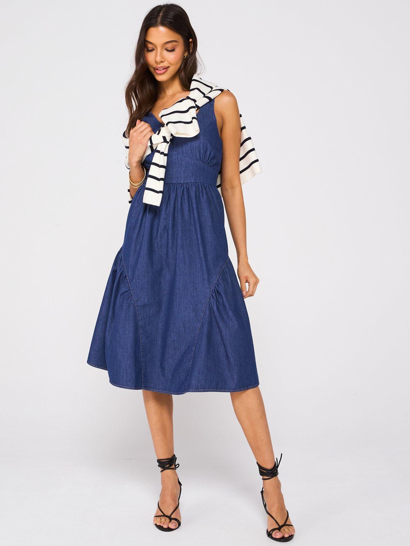  image of v-by-very-tiered-denim-dress-dark-wash