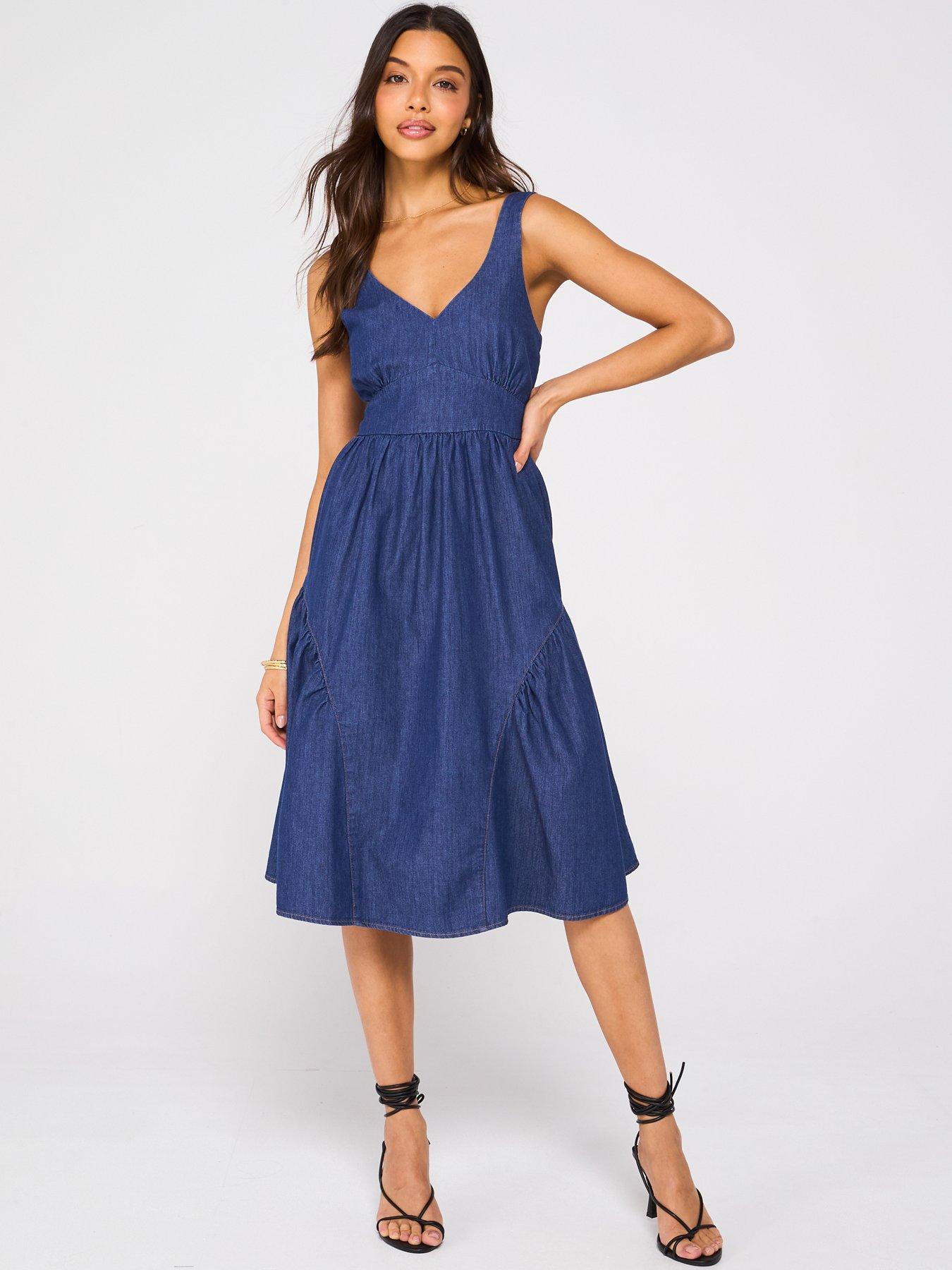  image of v-by-very-tiered-denim-dress-dark-wash