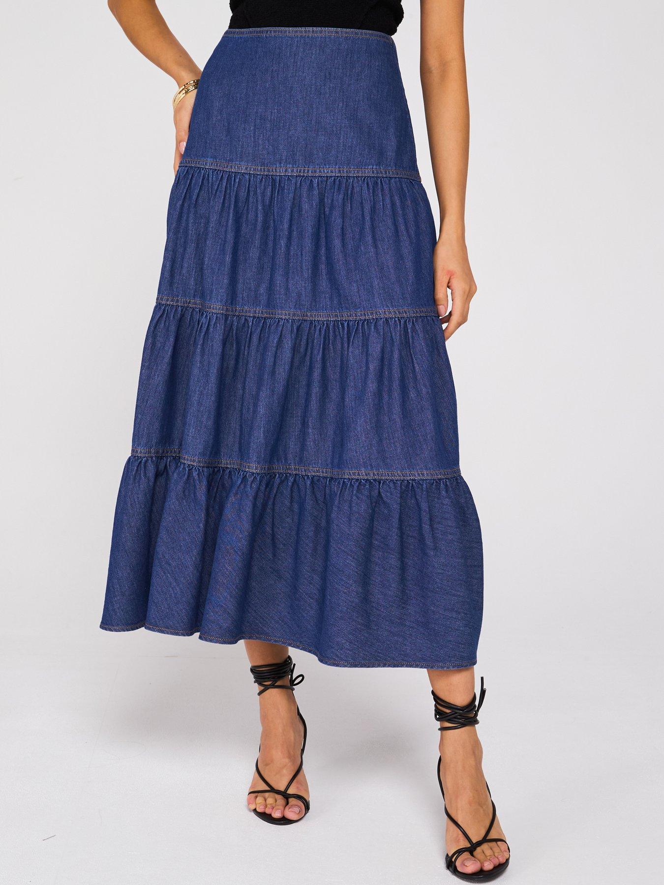 V by Very Tiered Denim Skirt - Dark Wash