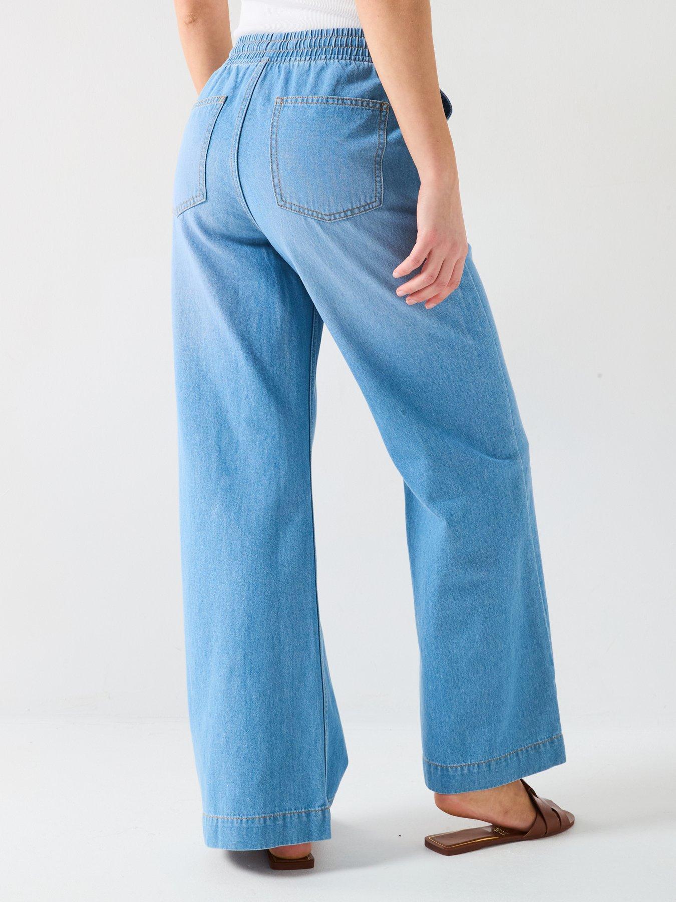  image of v-by-very-pleat-top-wide-jeans-mid-wash
