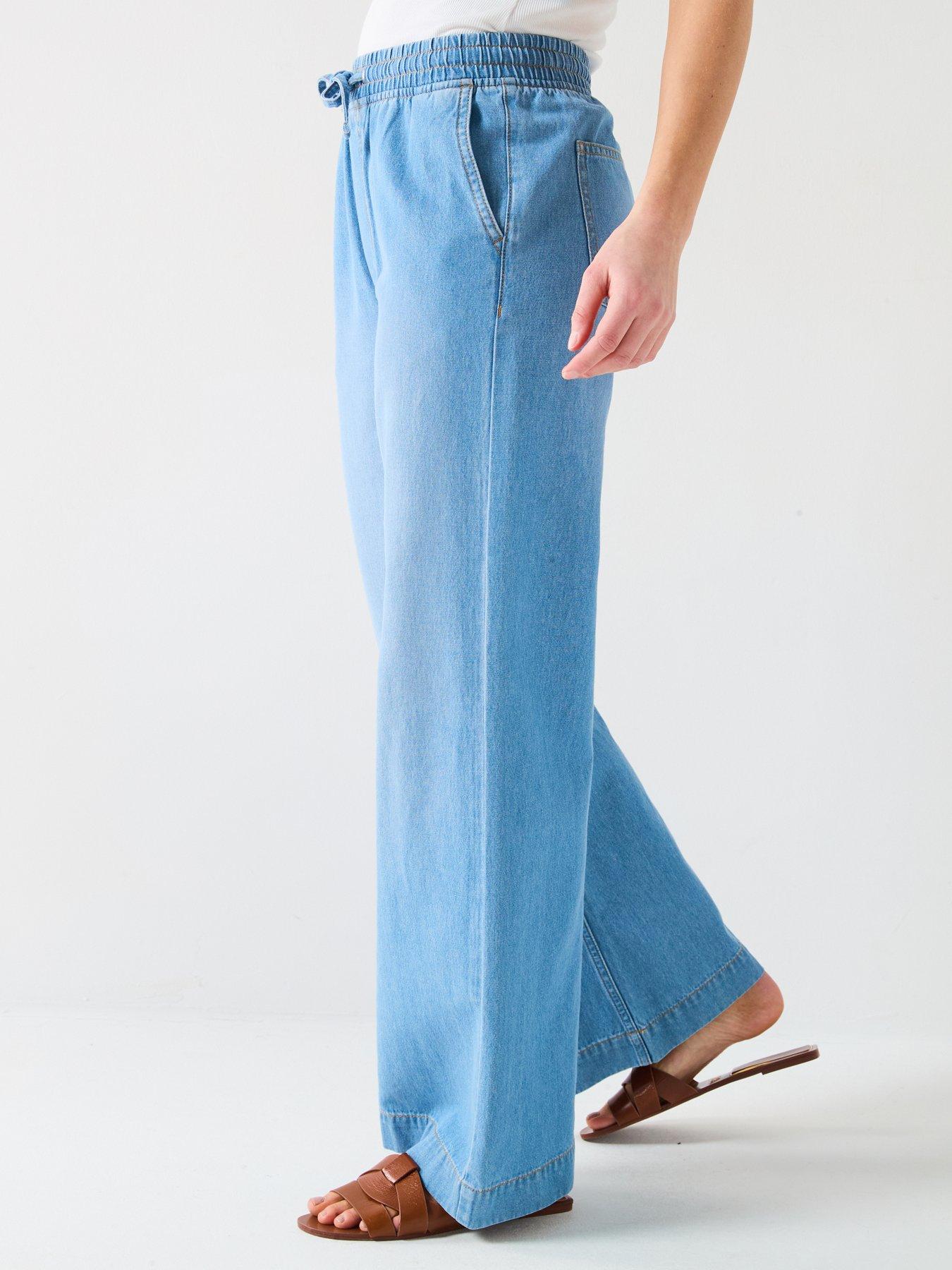  image of v-by-very-pleat-top-wide-jeans-mid-wash