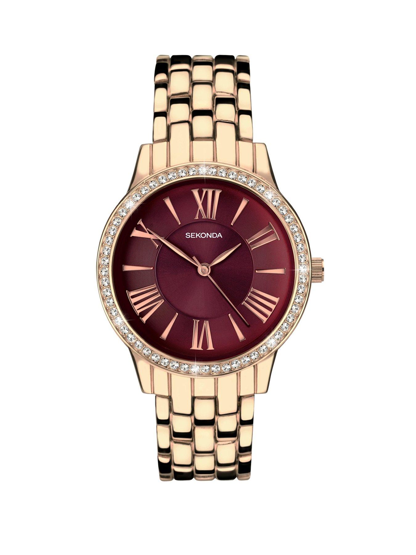 undefined Womens Charlotte Rose Gold Alloy Bracelet with Burgundy Dial Analogue Watch
