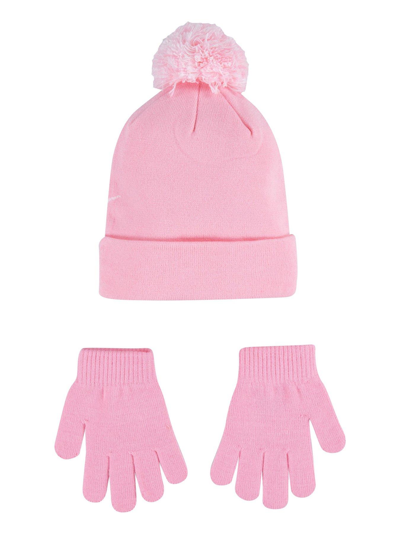 Nike Kids Girls Swoosh Pom Beanie Glove Set Pink Littlewoods