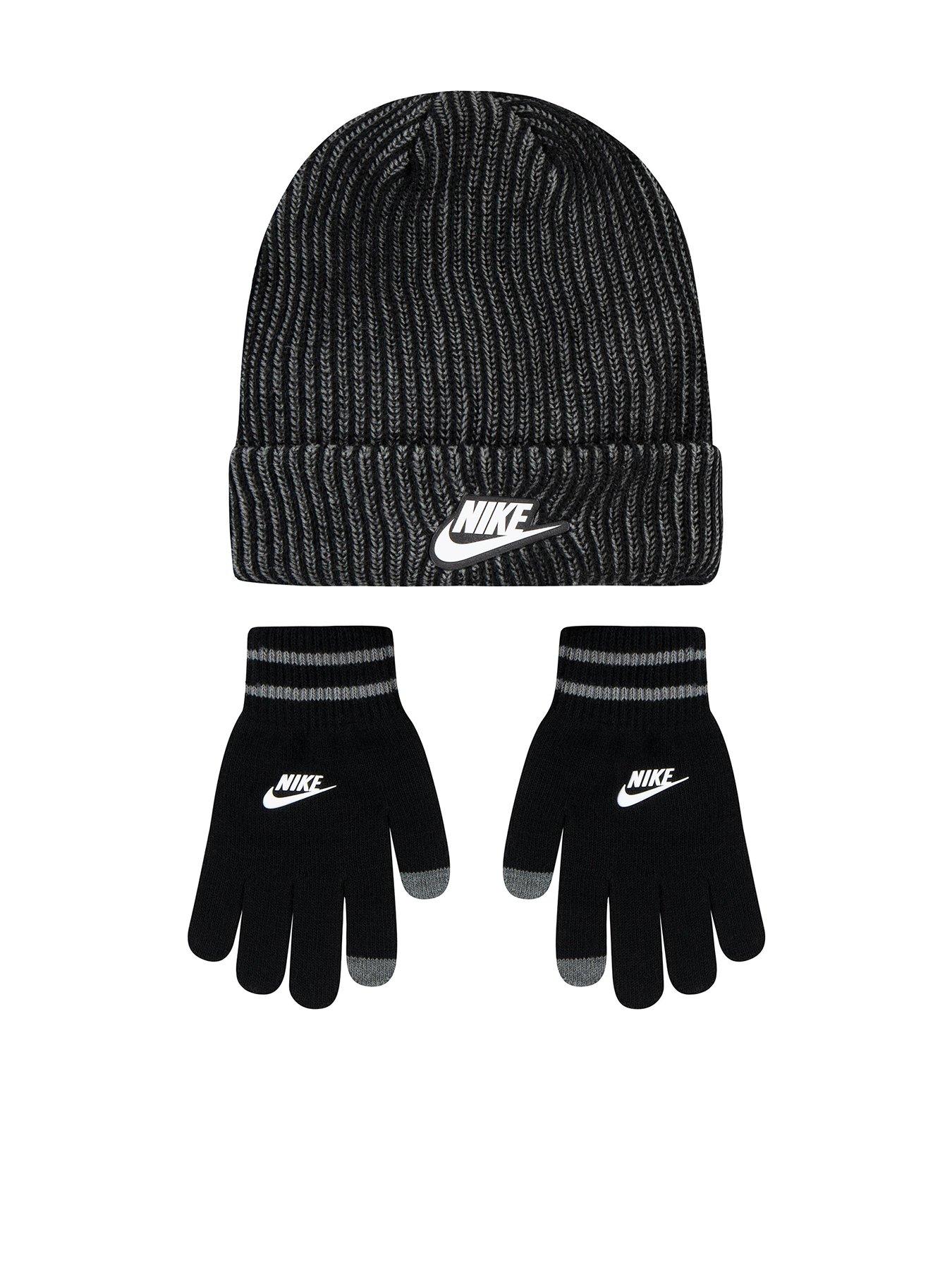 undefined Juniors Two Tone Rib Peak Beanie Set - Black
