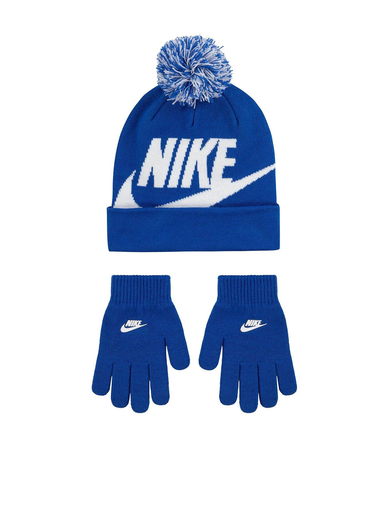 Nike Juniors Boys Swoosh Pom Beanie Glove Set - Blue