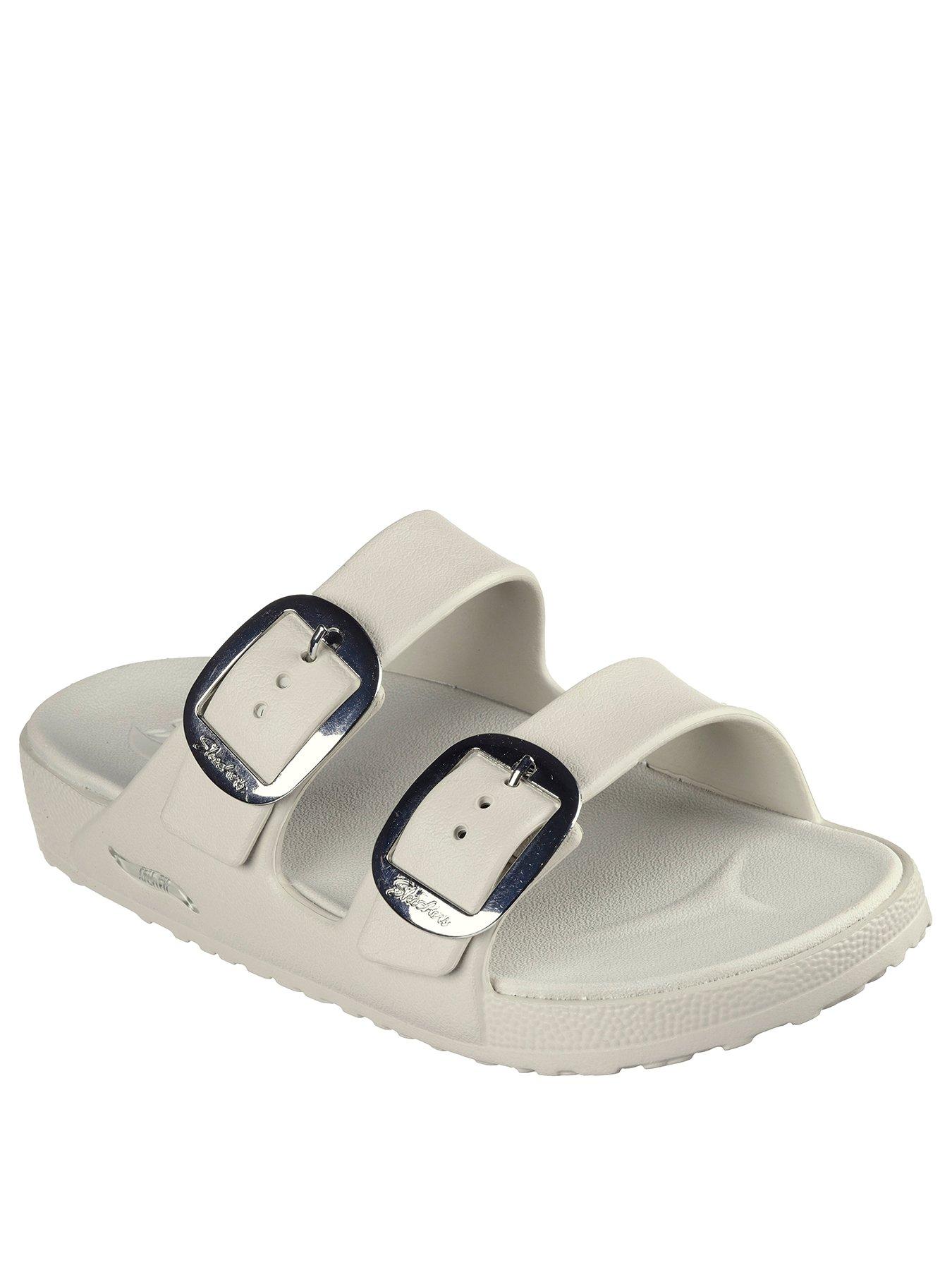  image of skechers-arch-fit-cali-breeze-20-gold-star-molded-double-band-slide-wlarge-metal-buckles-natural