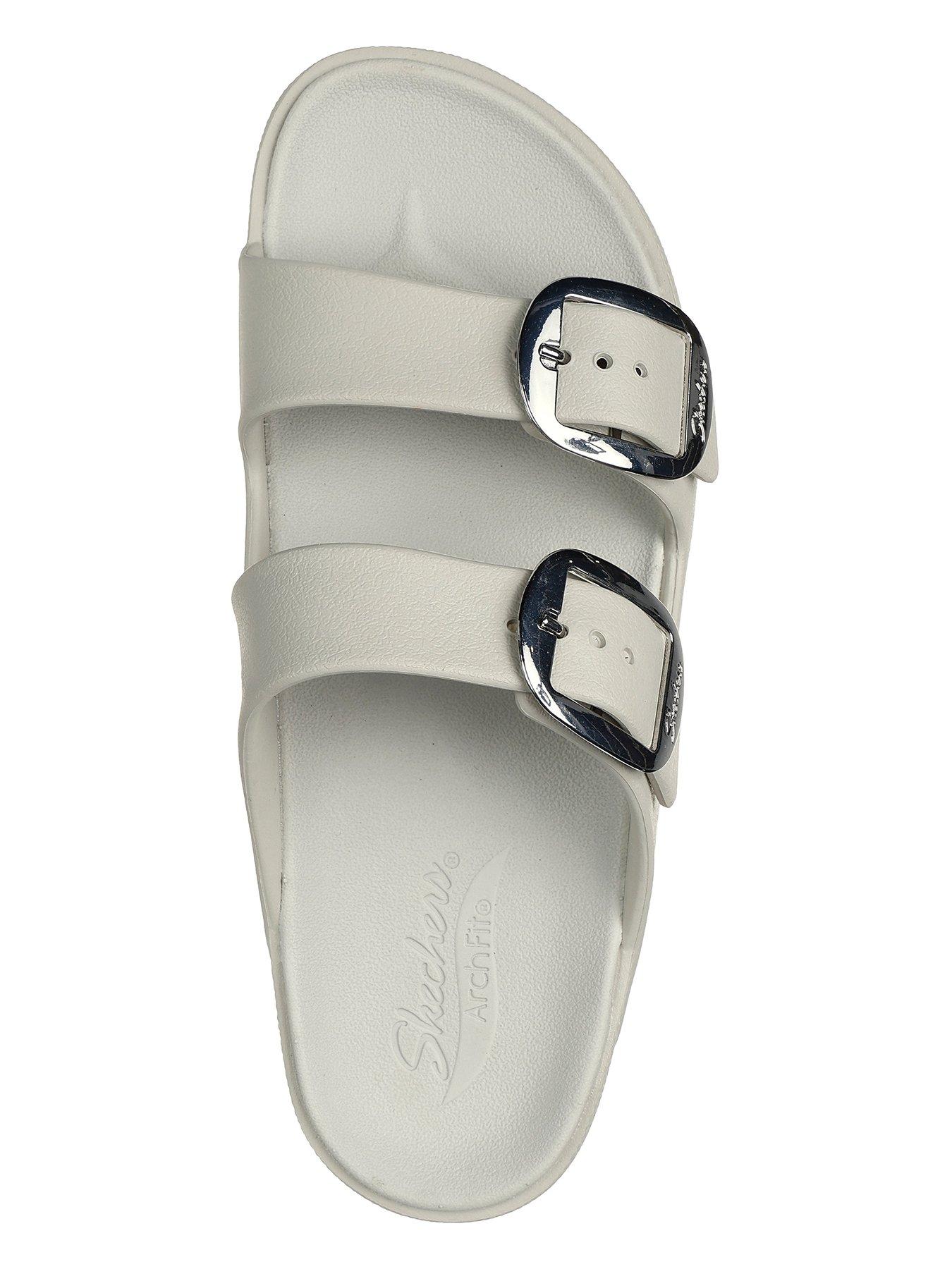  image of skechers-arch-fit-cali-breeze-20-gold-star-molded-double-band-slide-wlarge-metal-buckles-natural