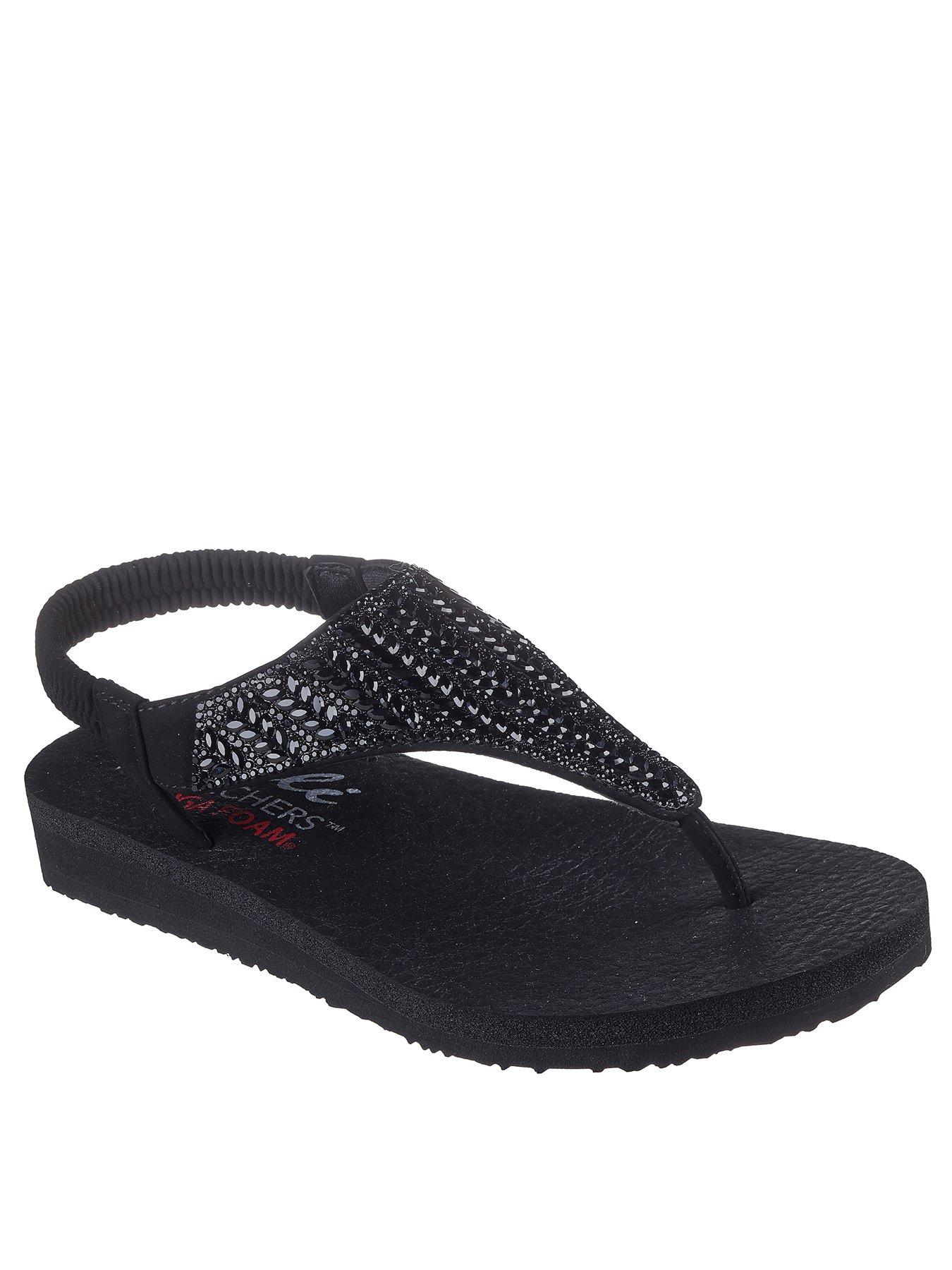  image of skechers-meditation-glamorous-muse-oval-gem-sling-back-sandal-black-mitobuckrhinestone-trim