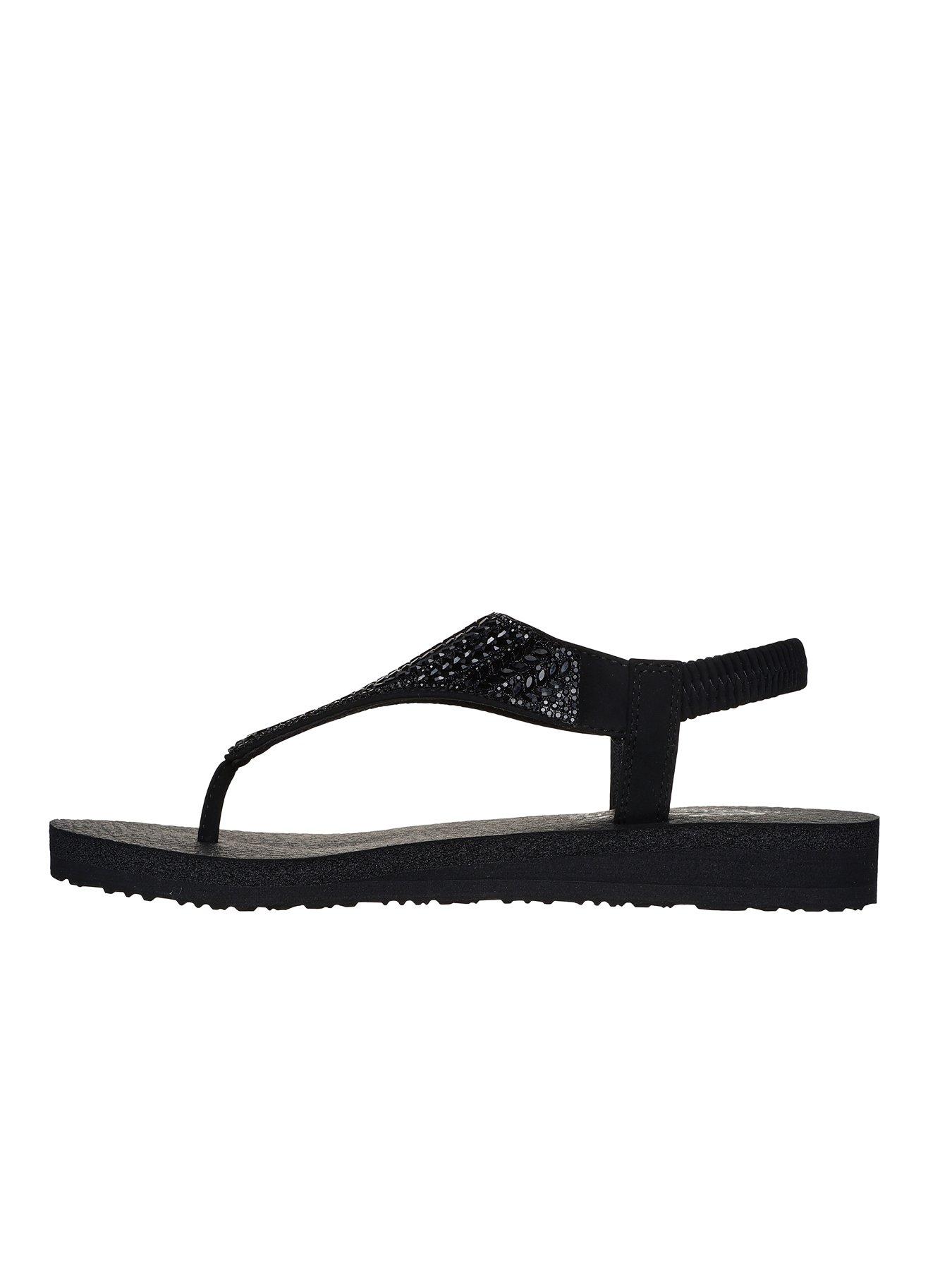  image of skechers-meditation-glamorous-muse-oval-gem-sling-back-sandal-black-mitobuckrhinestone-trim
