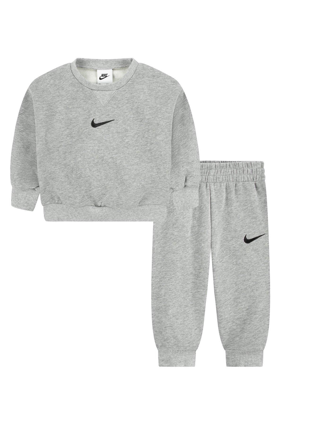 image of nike-infants-essential-fleece-crew-tracksuit-dark-grey