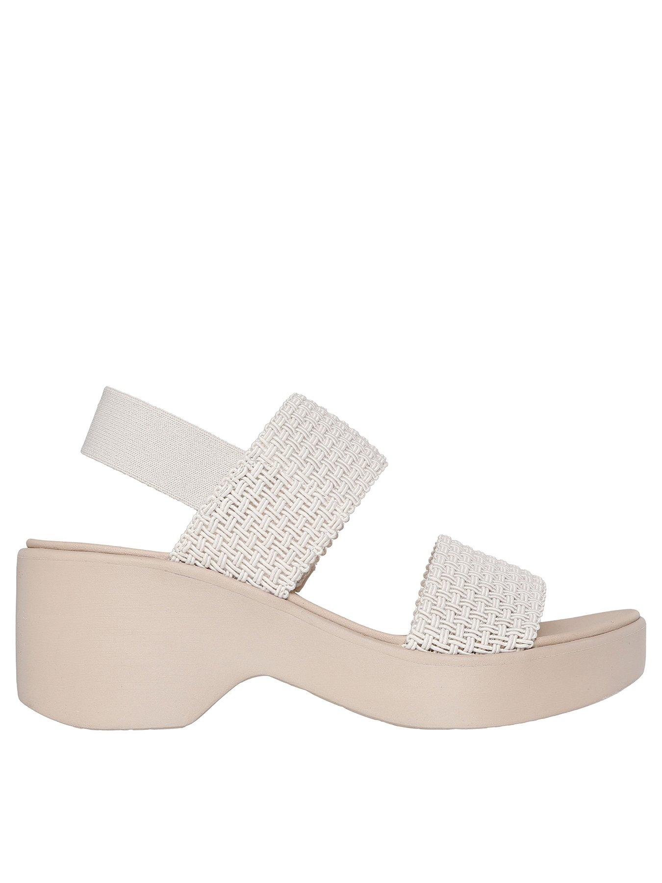Skechers Cali Day Woven Stretch Double Band Sling Back Heeled Sandal - Off White Woven Gore