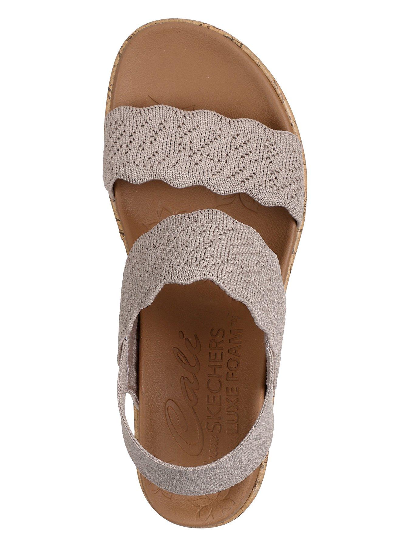  image of skechers-beverlee-timeless-touch-crochet-scallop-sling-back-sandal-taupe-crochet-knit