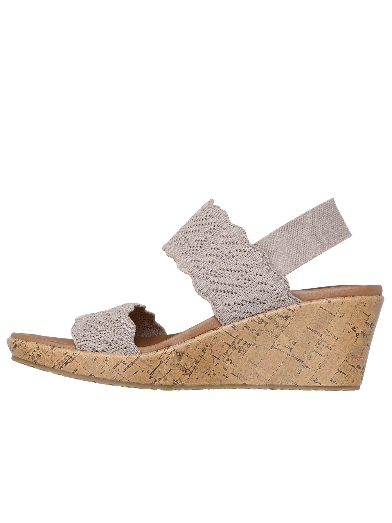  image of skechers-beverlee-timeless-touch-crochet-scallop-sling-back-sandal-taupe-crochet-knit