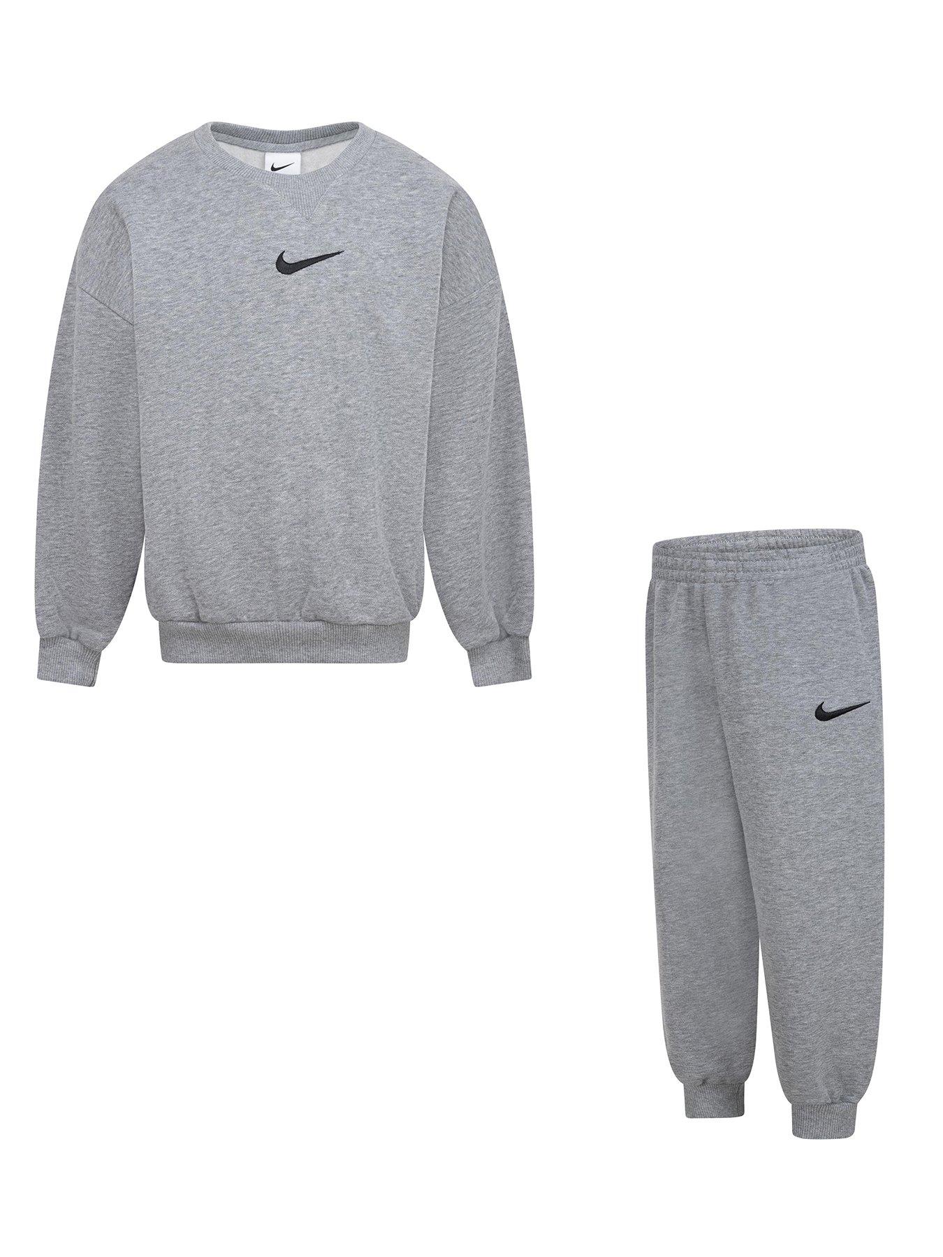  image of nike-kids-essential-fleece-crew-tracksuit-dark-grey