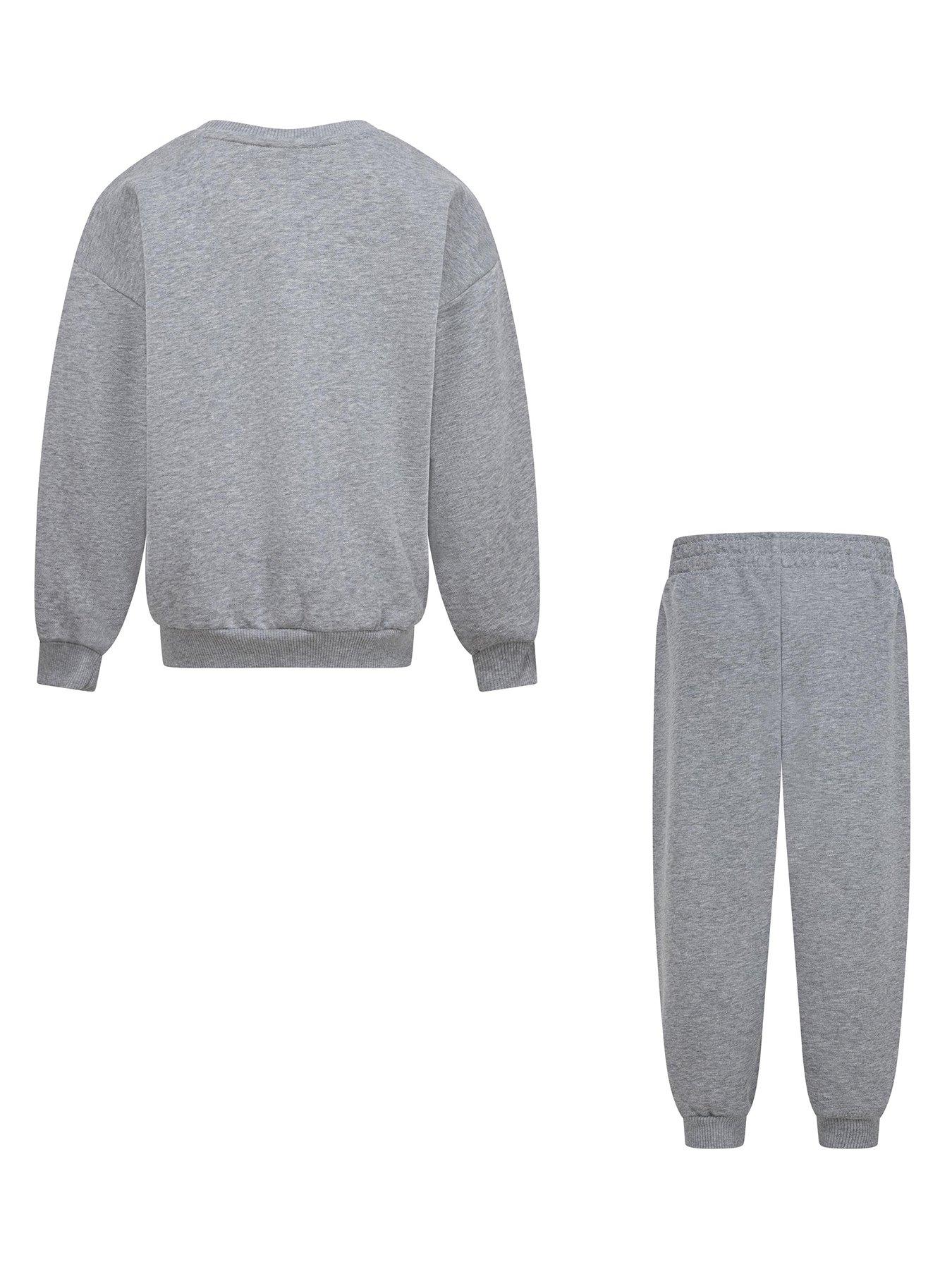  image of nike-kids-essential-fleece-crew-tracksuit-dark-grey