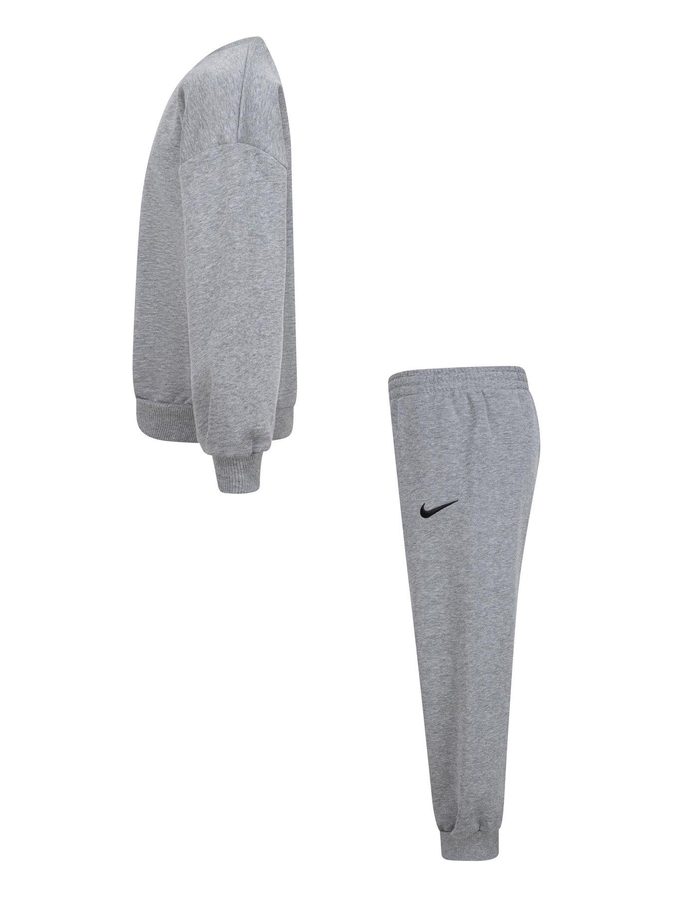  image of nike-kids-essential-fleece-crew-tracksuit-dark-grey
