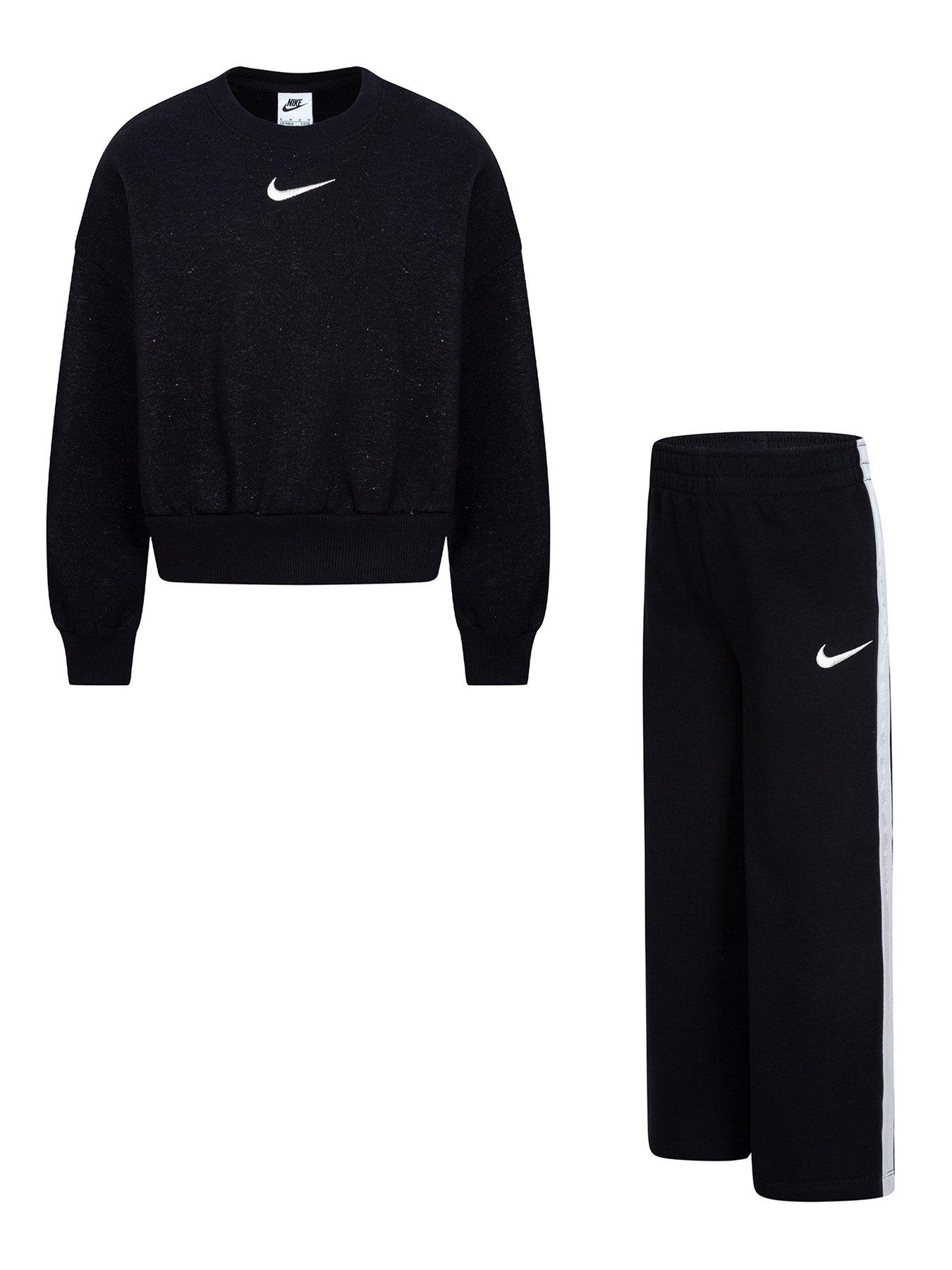undefined Kids Girls Shine Crew Pant Tracksuit - Black