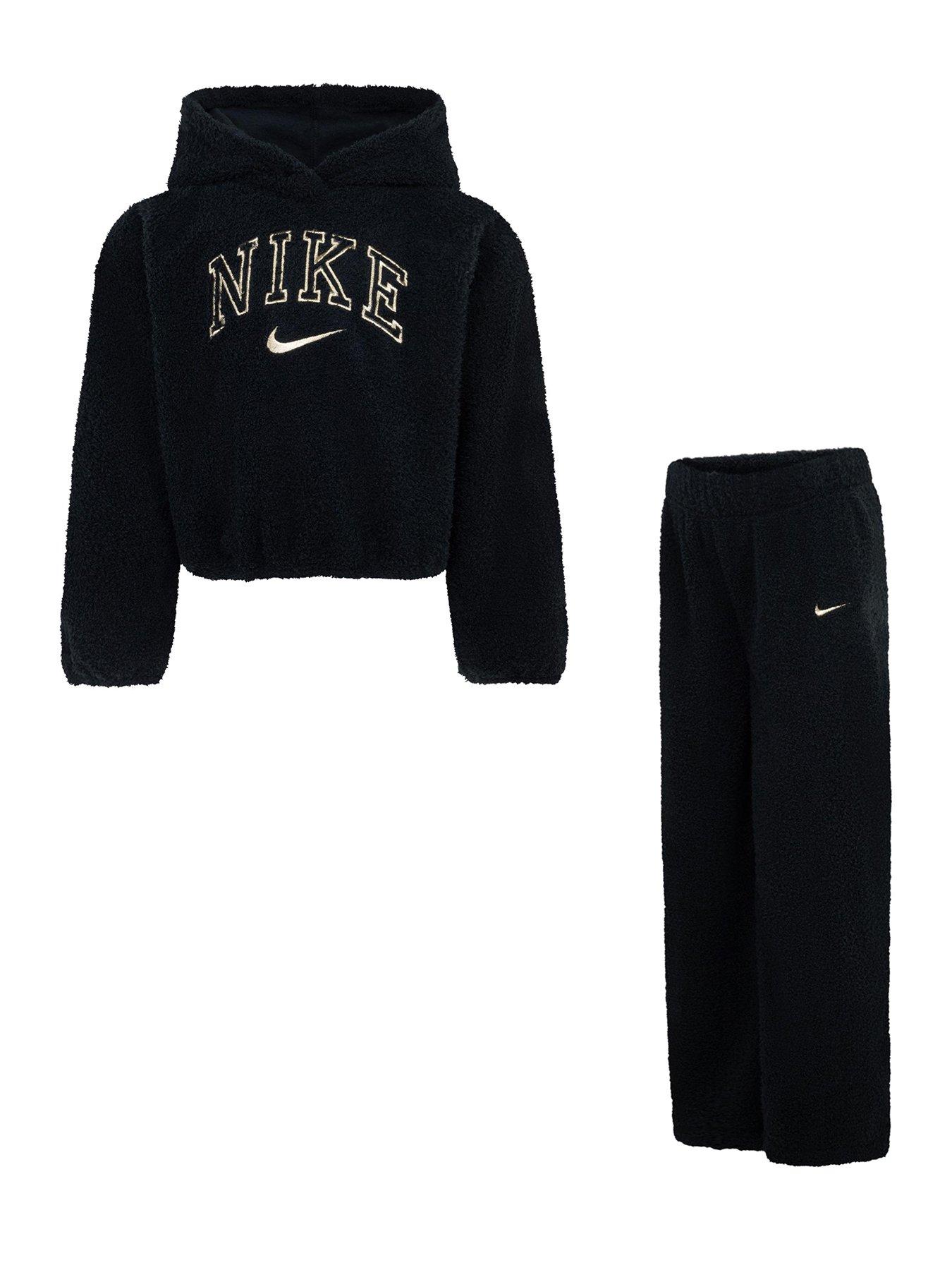 Nike Kids Girls Swoosh Spirit Teddy Tracksuit Black Littlewoods