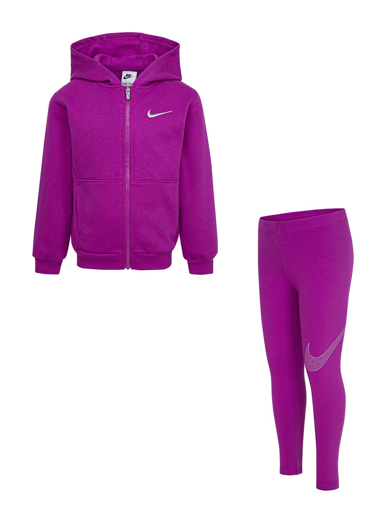 Nike Kids Girls Shine Hoody Legging Tracksuit Pink littlewoods