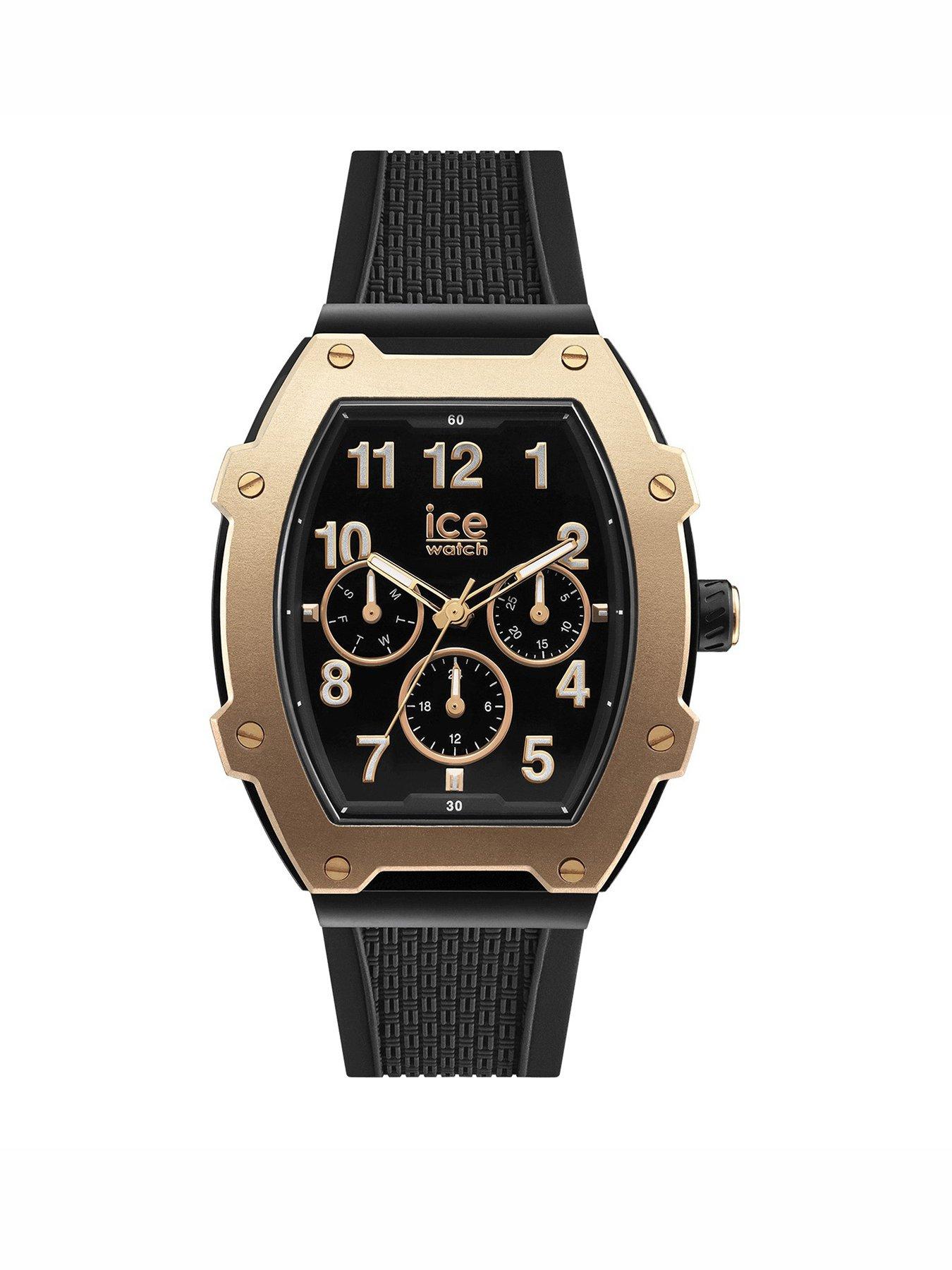 undefined Boliday Black/Rose Gold Silicone Strap Day Date Watch