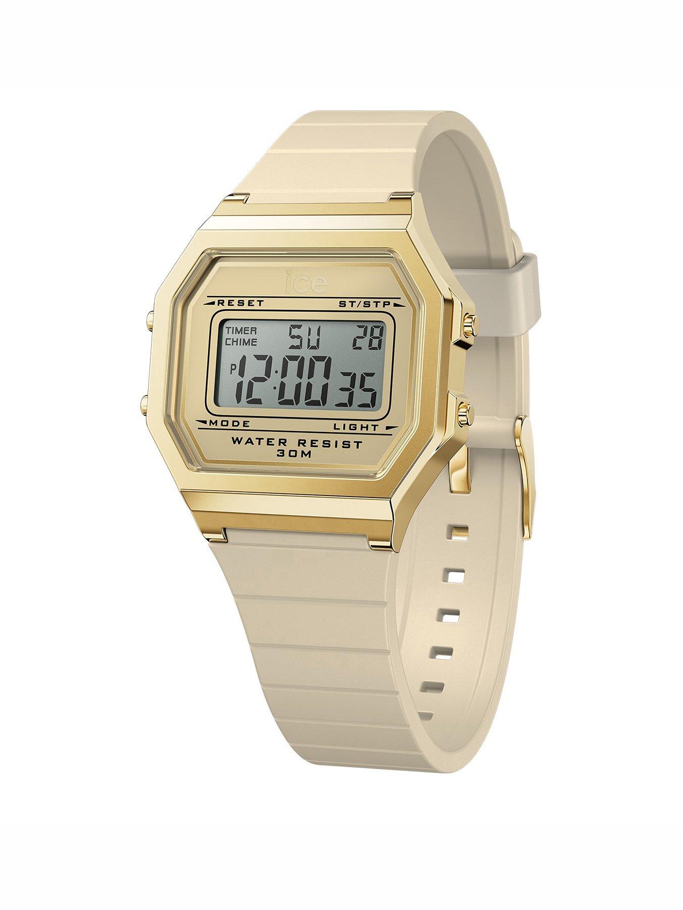  image of ice-watch-retro-digi-gold-dial-almond-silcone-strap-32mm-digital-watch