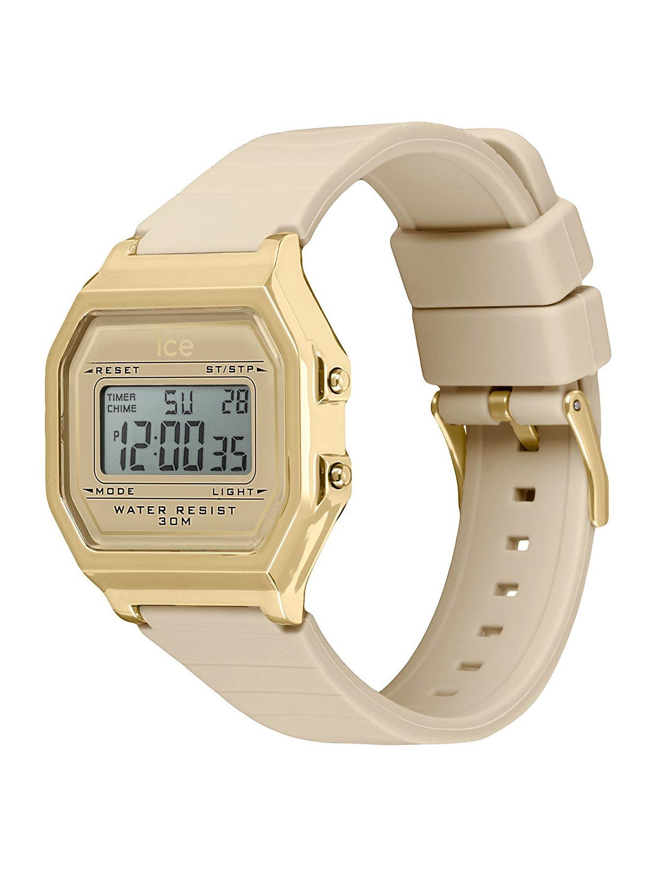  image of ice-watch-retro-digi-gold-dial-almond-silcone-strap-32mm-digital-watch