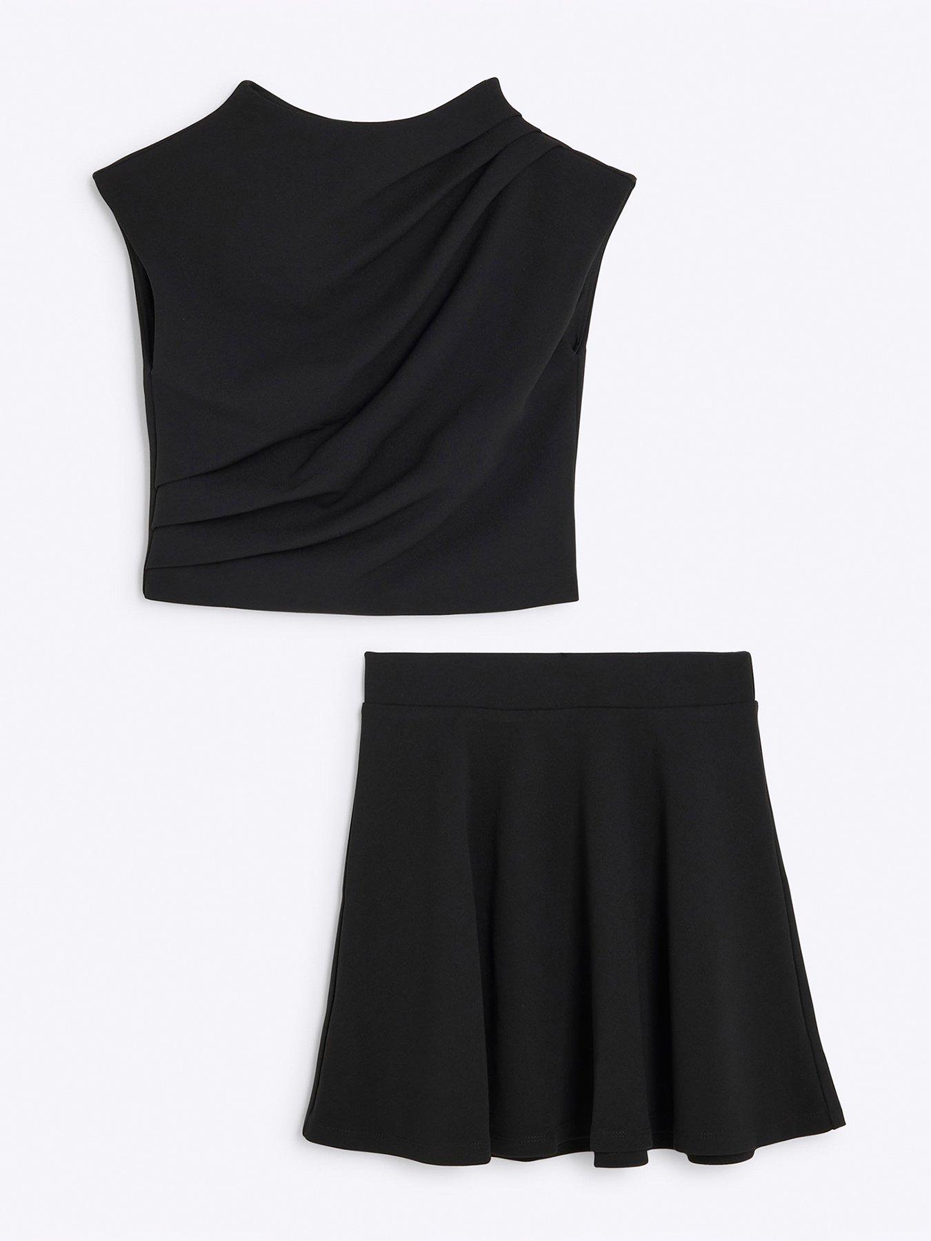 undefined Older Girl Drape Top And Skirt Set - Black
