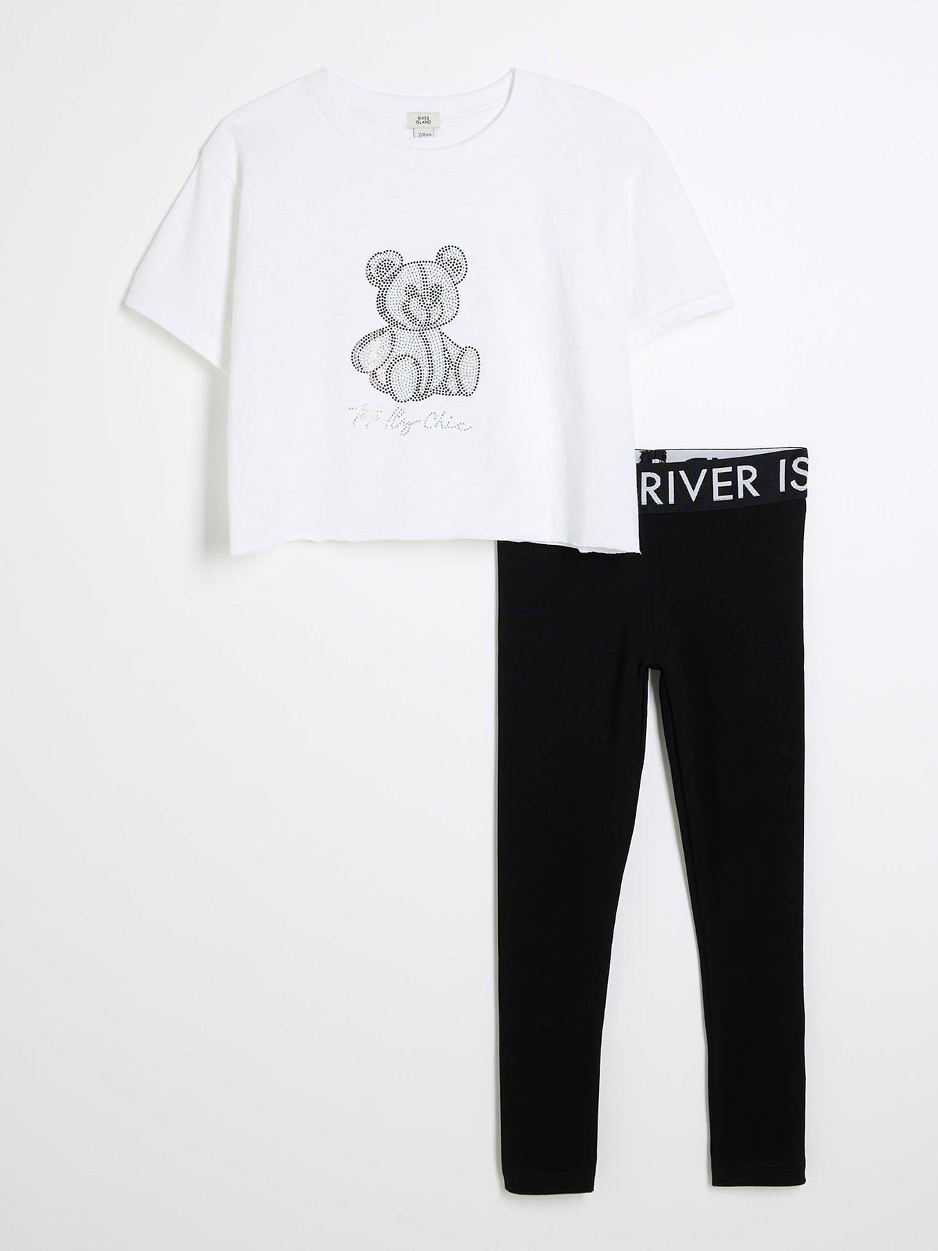 undefined Girls Hotfix Bear And Legging Set - White