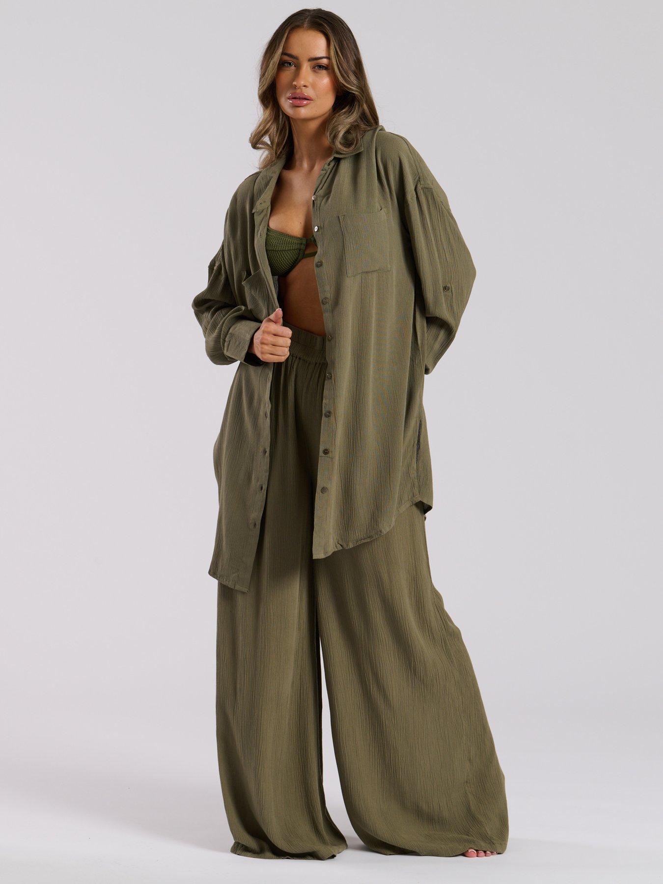  image of south-beach-nehru-collar-double-pocket-beach-shirt-khaki