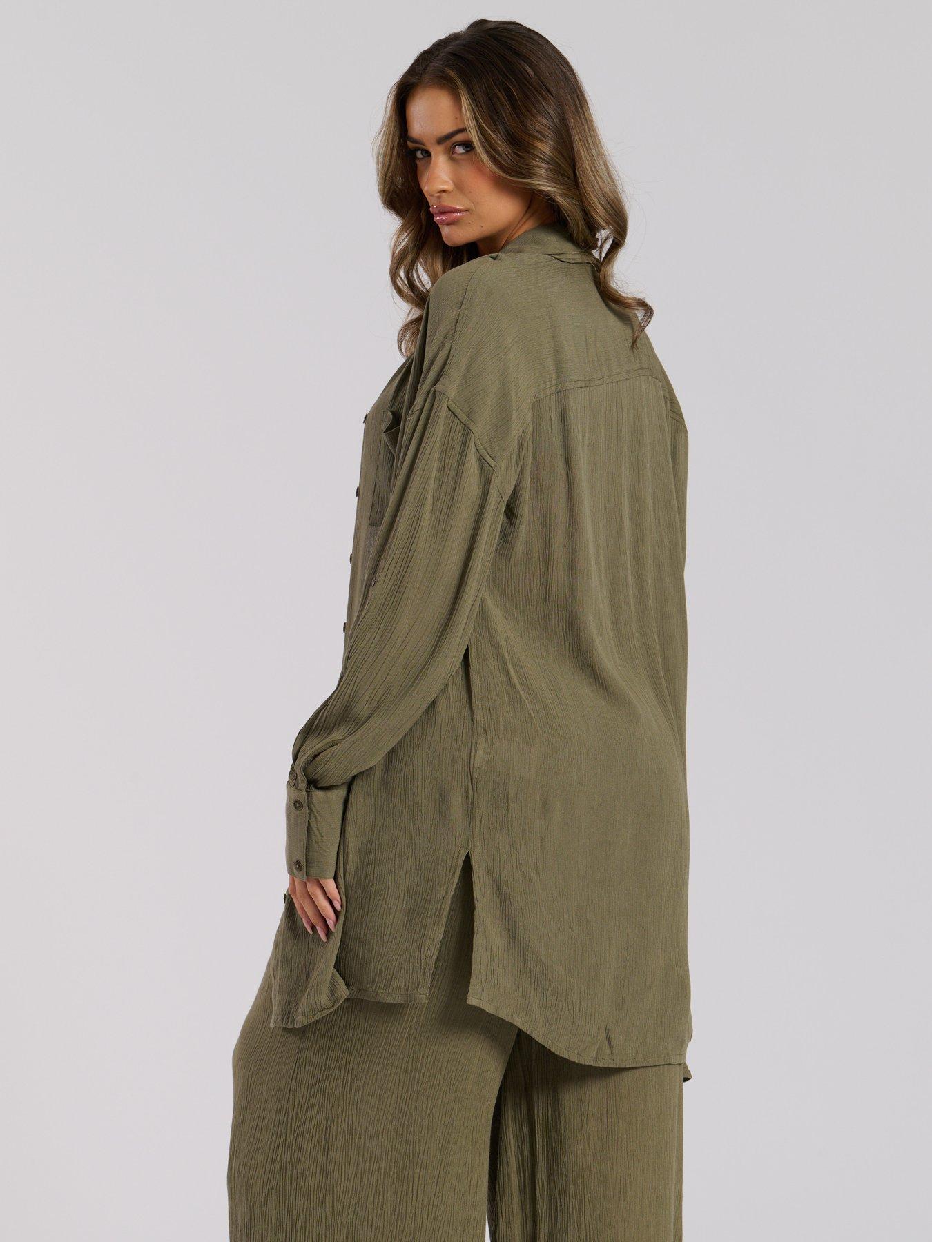  image of south-beach-nehru-collar-double-pocket-beach-shirt-khaki