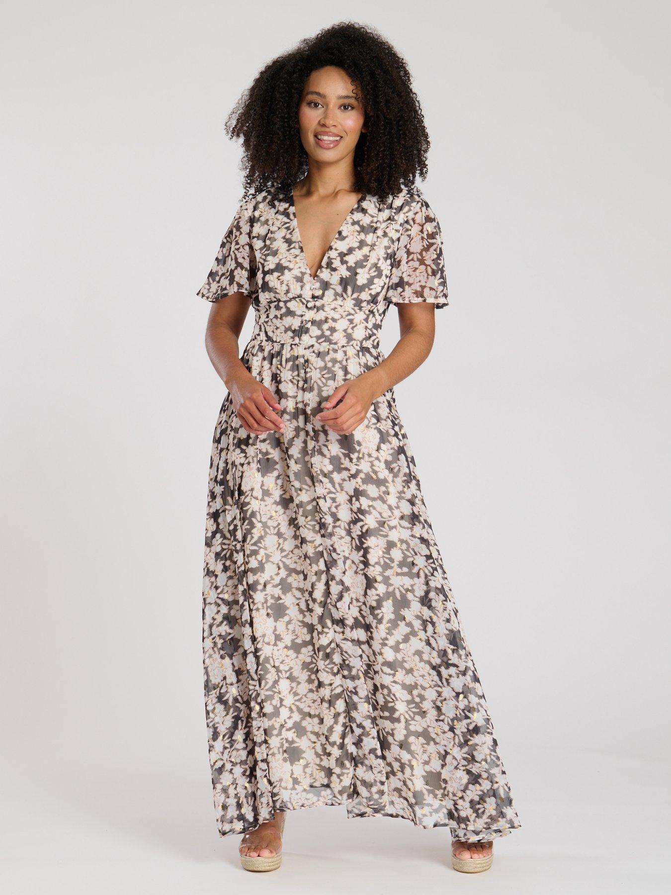 South Beach Printed Chiffon Button Detail Midi Dress - Multi