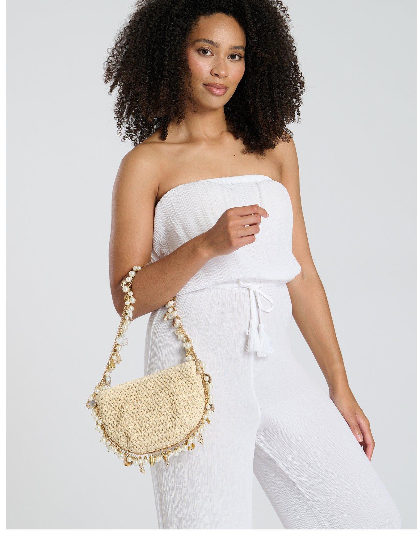 Image 1 of 3 of South Beach Shell Embellished Shoulder Bag - Beige