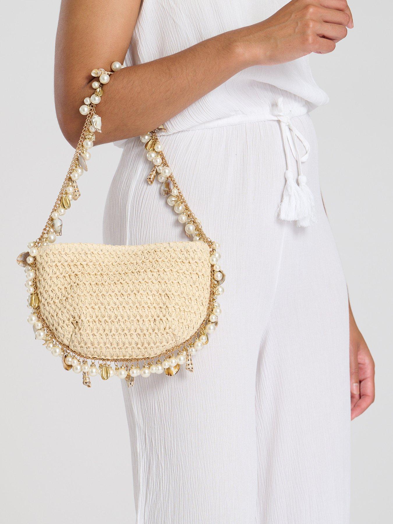 Image 3 of 3 of South Beach Shell Embellished Shoulder Bag - Beige